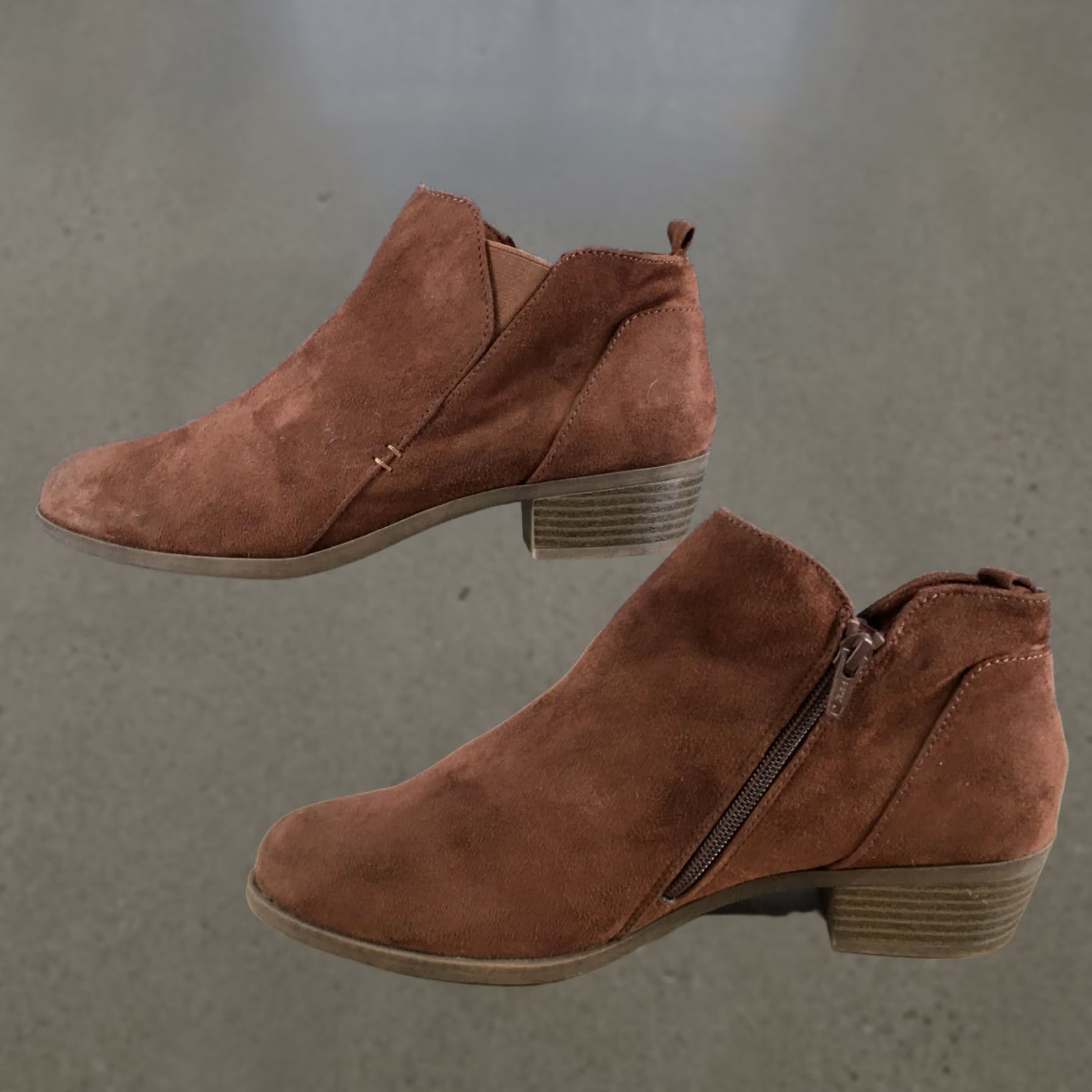 Vintage Arizona Jean Co Boots Womens 10M Ankle Bootie Brown Faux Leather Side Zip Casual Shoes Size 32" / US 10 / IT 46 - 1 Thumbnail