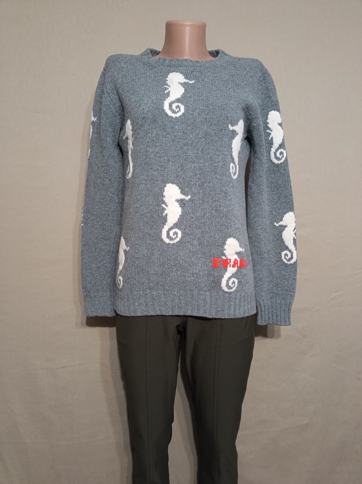 Prada PRADA Grey Seahorses Wool Cashmere Sweater Size IT 44 Size M / US 6-8 / IT 42-44 - 3 Thumbnail