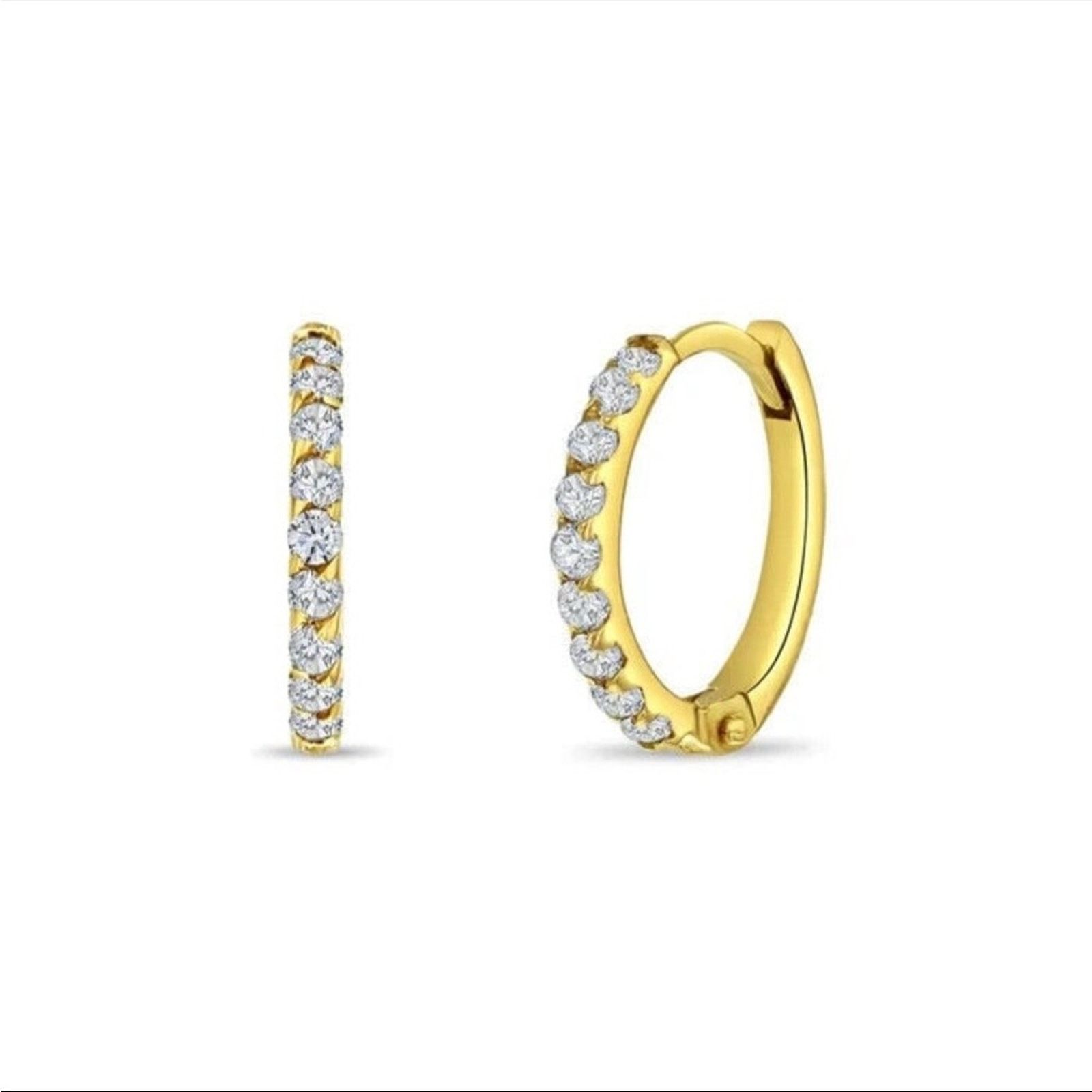 14k Gold Jeweled CZ Huggie 9mm Toddler/ Kids/ Girls Earrings