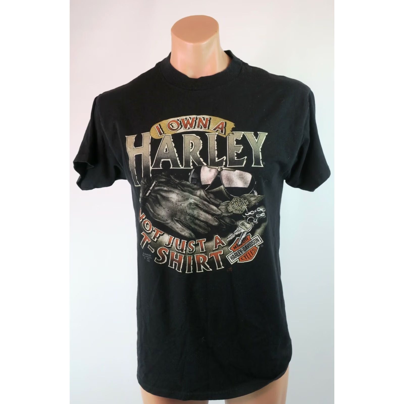 Vintage VTG 1990s "I OWN A HARLEY NOT JUST A T SHIRT" 3D EMBLEM Graphic Tee L Black Mens Size US L / EU 52-54 / 3 - 3 Thumbnail