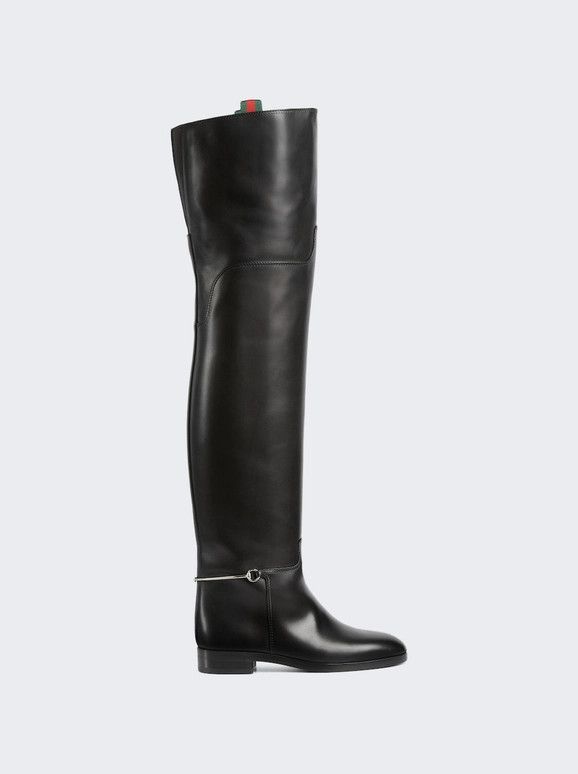 Gucci o1loc1c0226 Women's Slim Horsebit Knee-High Boots in Black Size US 5 / IT 35 - 1 Thumbnail