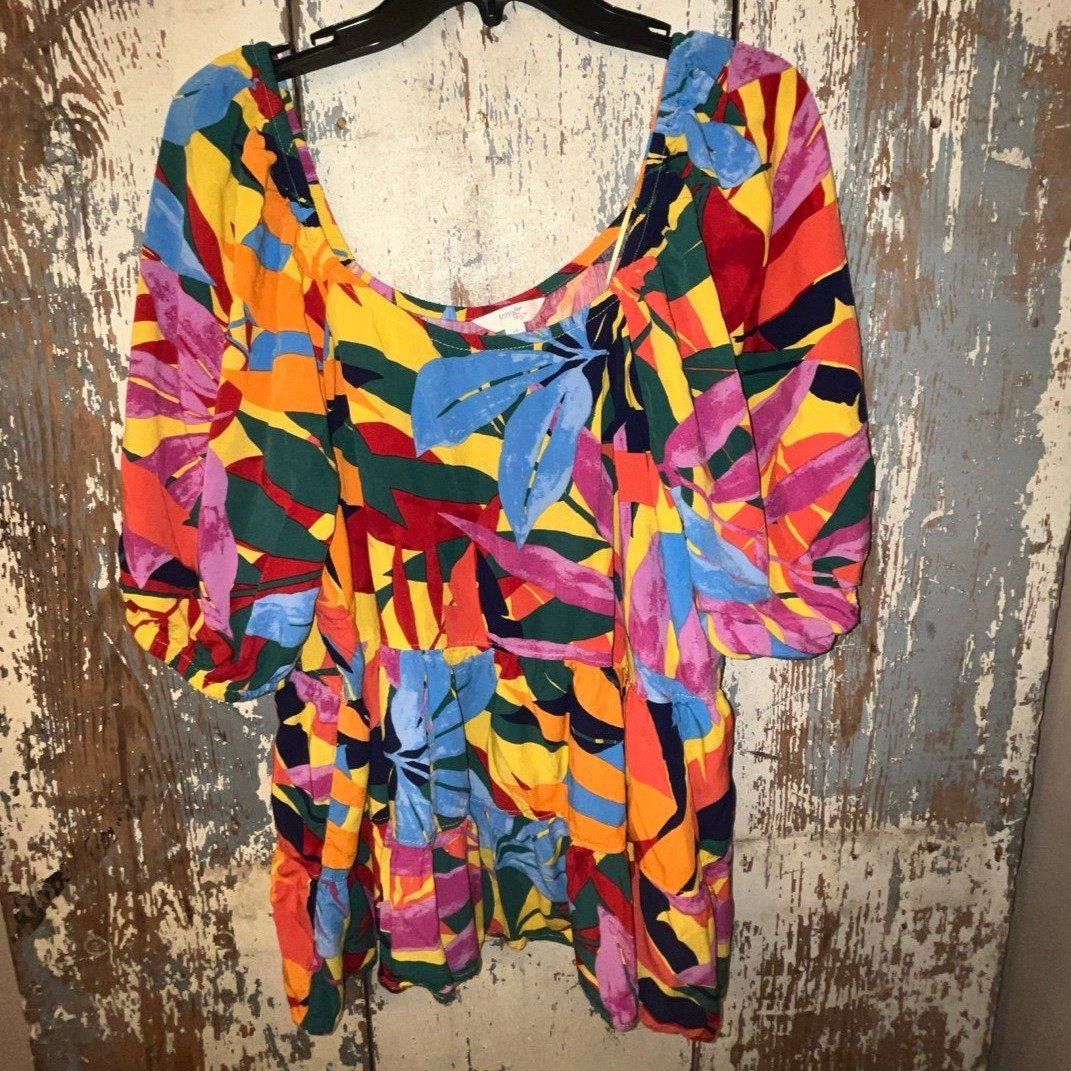 Designer Terra & Sky women’s blouse size 2X bold colors Size XXL / US 16-18 / IT 52-54 - 1 Thumbnail