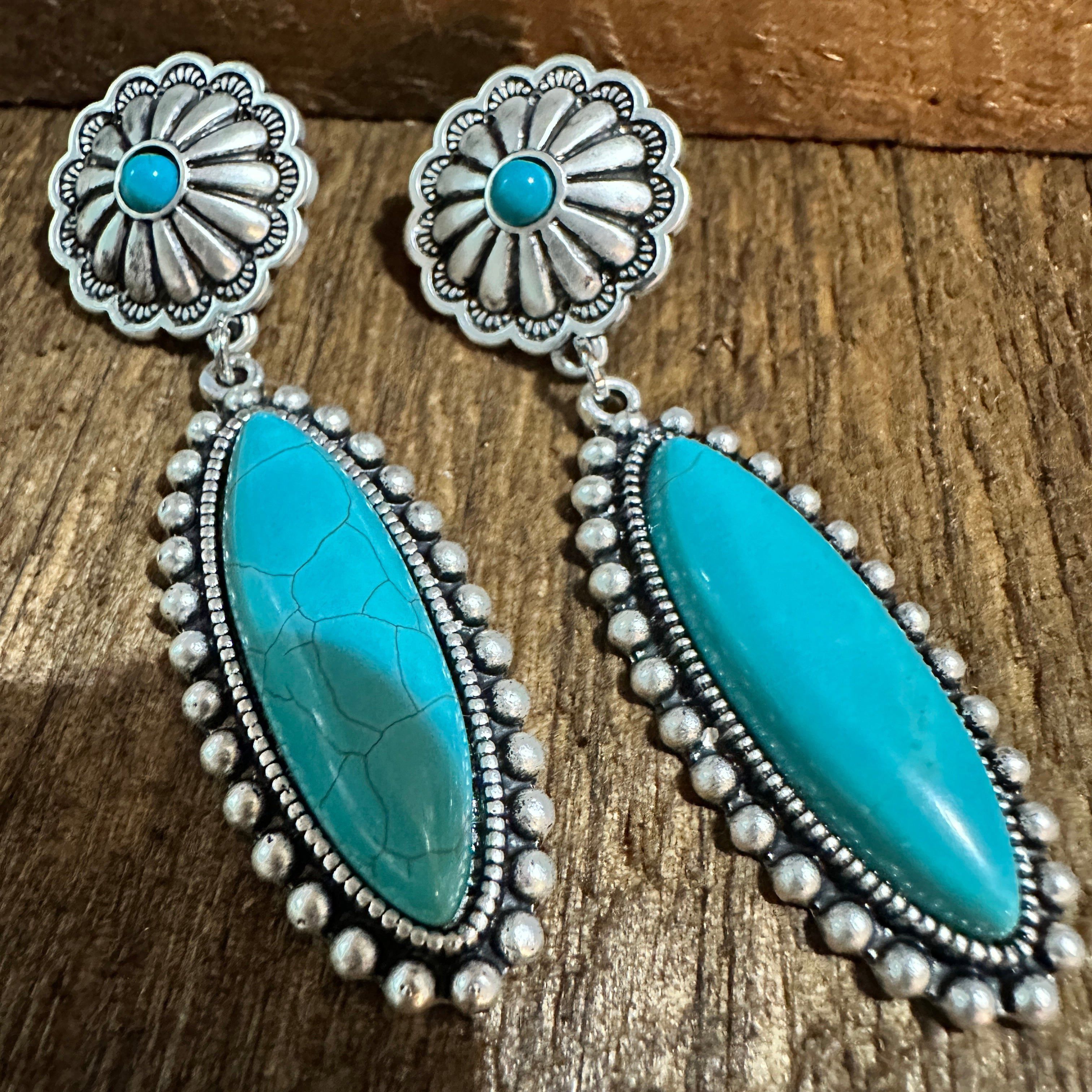 Other Turquoise Concho Stud Drop Earrings, Native American Design, Size ONE SIZE - 2 Thumbnail