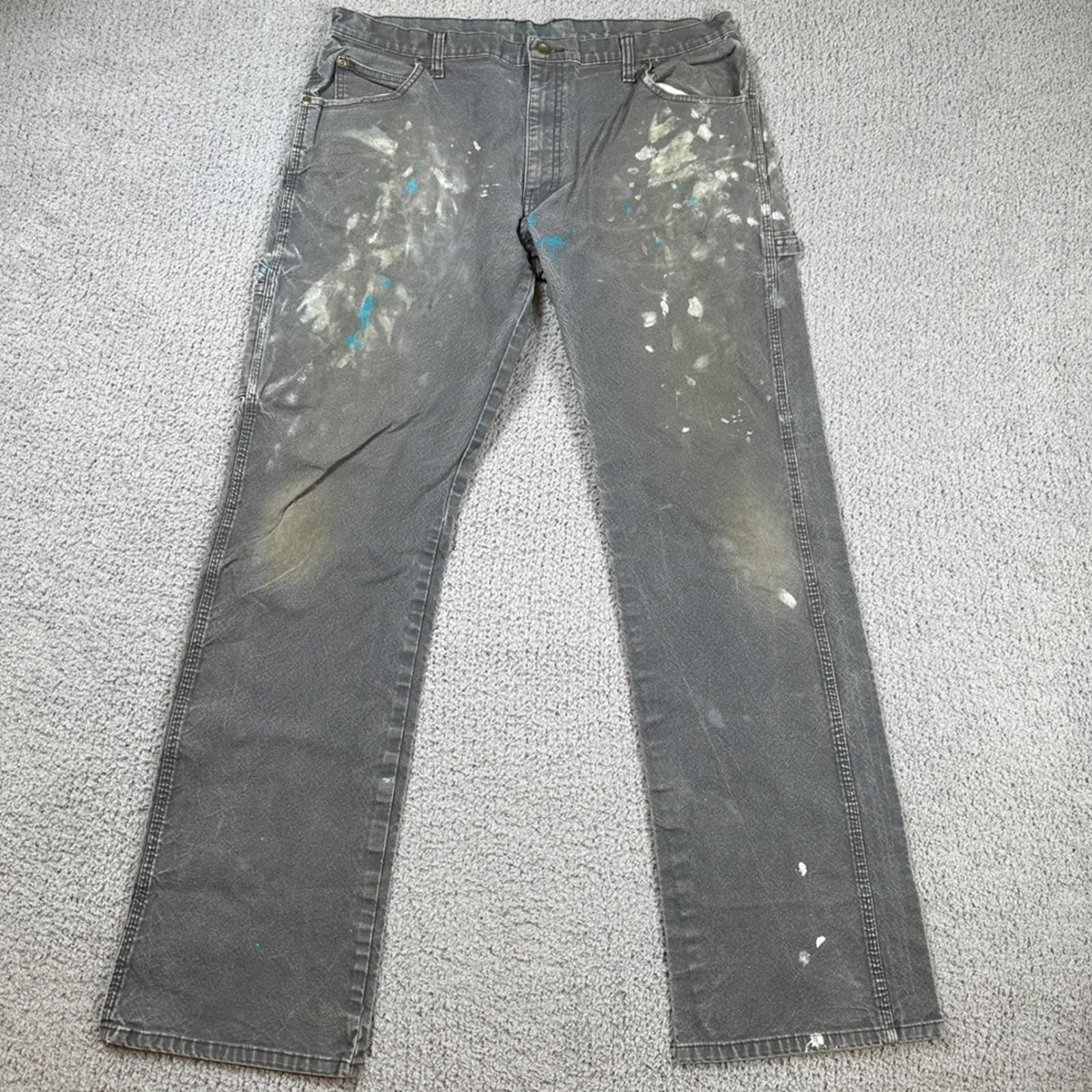 Dickies Mens Carpenter Work Pants 36x34 Grey Paint Splatter