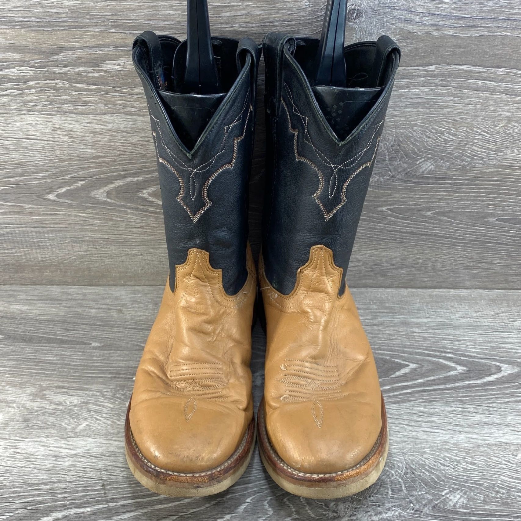 Vintage VINTAGE Laredo Mens 10.5 Brown Leather Cowboy Boots Round Toe Western Crepe Sole USA VTG Size US 11 / EU 44 - 3 Thumbnail