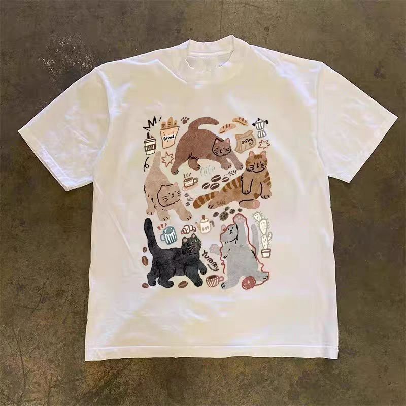 Vintage White casual retro cat print t-shirt Size US M / EU 48-50 / 2 - 1 Thumbnail
