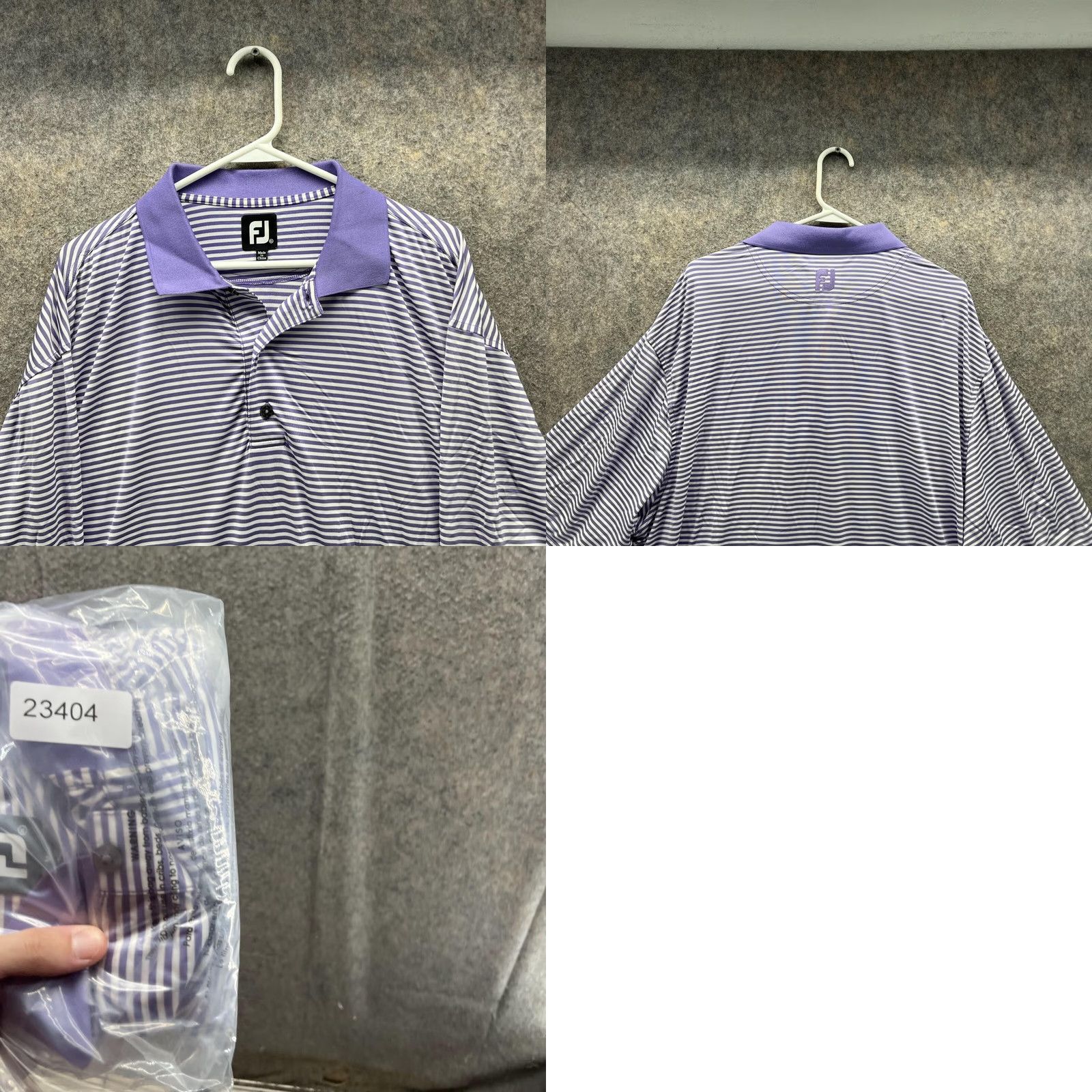Footjoy FootJoy Polo Shirt Men XL Purple White Striped Polyester Golf Adult Size US XL / EU 56 / 4 - 8 Thumbnail