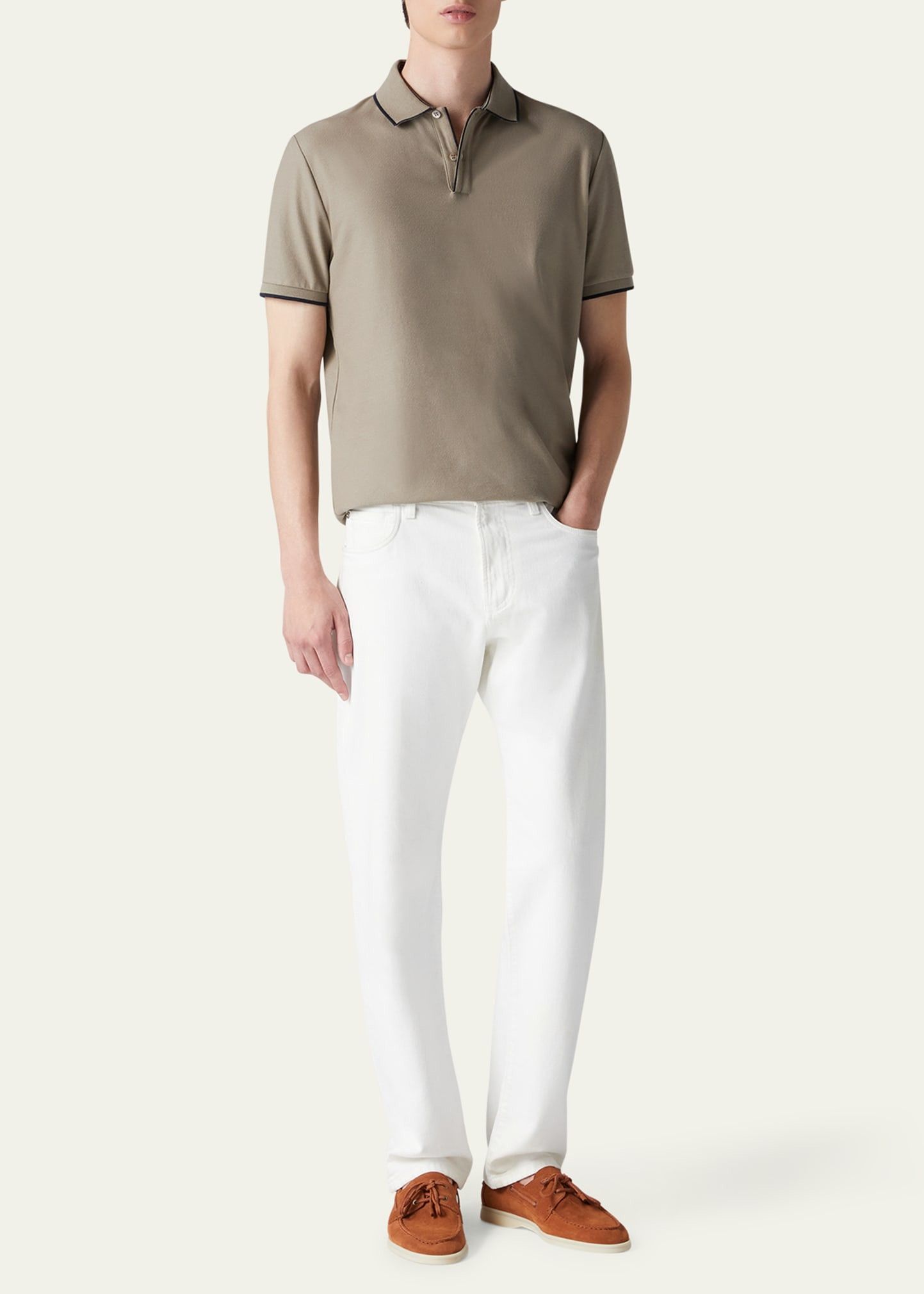 Loro Piana o1w1db10125 FA14903 Brentwood Polo Shirt in Beige Size US XL / EU 56 / 4 - 2 Thumbnail