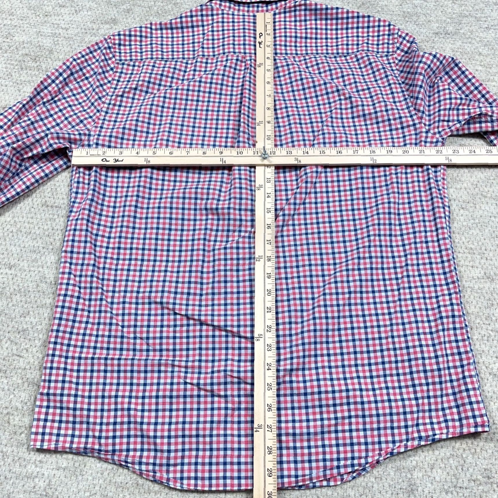johnnie-O johnnie-O Shirt Men Large Red Blue Plaid Button Up Dress Pocket 100% Cotton Size 42R - 6 Thumbnail