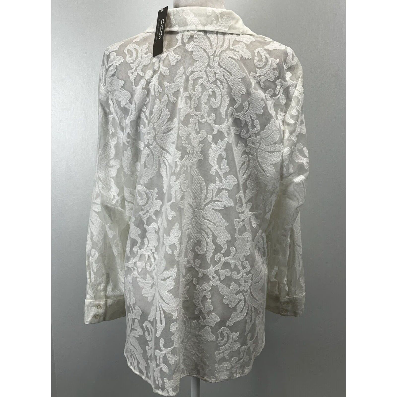 Vintage VINTAGE Chicos Women's Blouse Shirt Long Sleeve Collared Button-Up Sheer Ivory Size 2 Size XS / US 0-2 / IT 36-38 - 3 Thumbnail