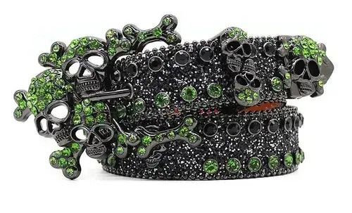 VIBE Rhinestone Skull Head Belts for Men Women Size ONE SIZE - 4 Thumbnail