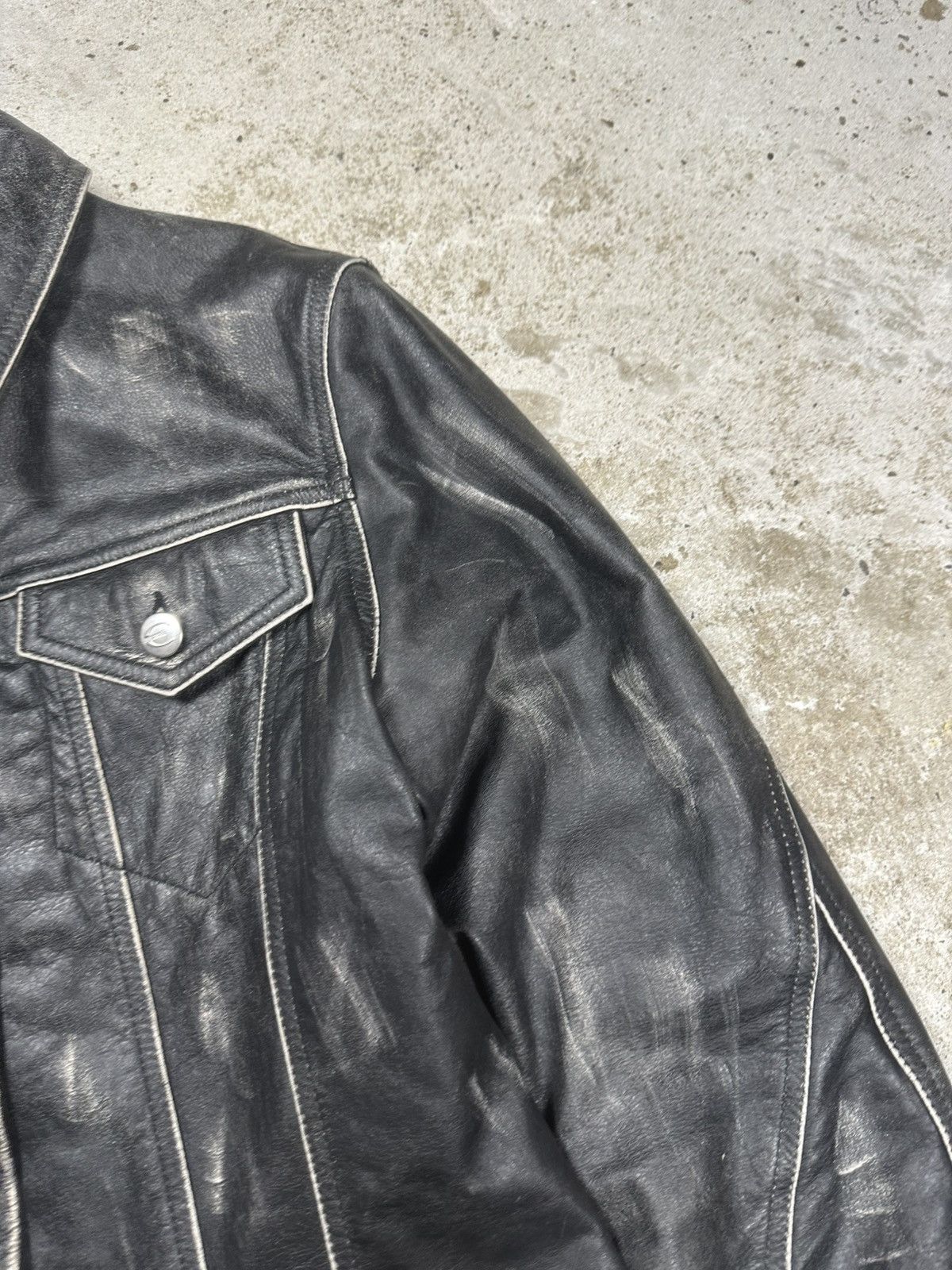 Just Cavalli Cavalli 2000s Eroded Brut Archive Leather Trucker Jacket Size M / US 6-8 / IT 42-44 - 7 Thumbnail