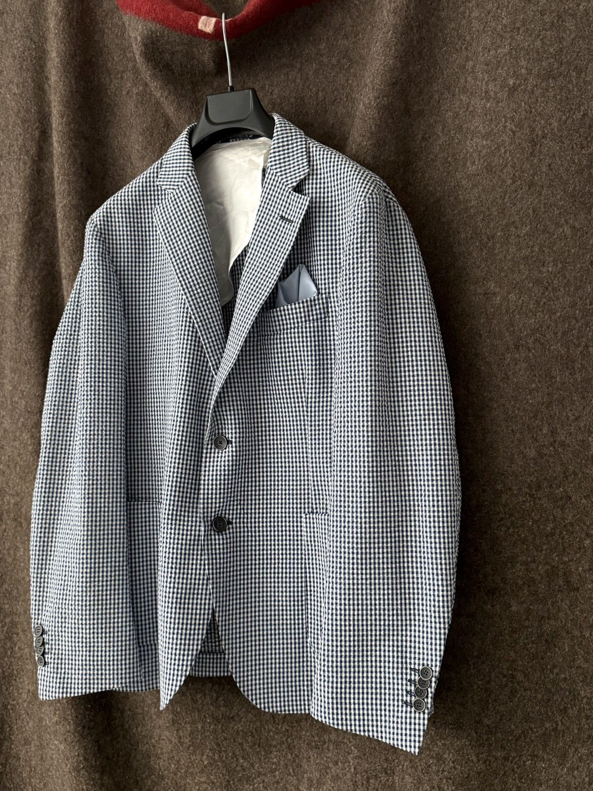 Other Gi Capri Napoli 'Atrani 70' Waffle Blue Check Cotton Blazer Size 52R - 3 Thumbnail