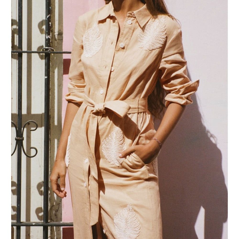 Zara Zara Limited Edition Linen Dress With Beading REF. 2731/077 Size L / US 10 / IT 46 - 4 Thumbnail