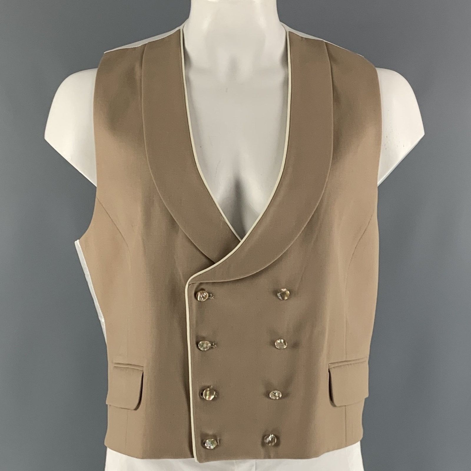 Other FAVOURBROOK 48 Khaki White Solid Wool Double Breasted Vest Size 48R - 1 Thumbnail