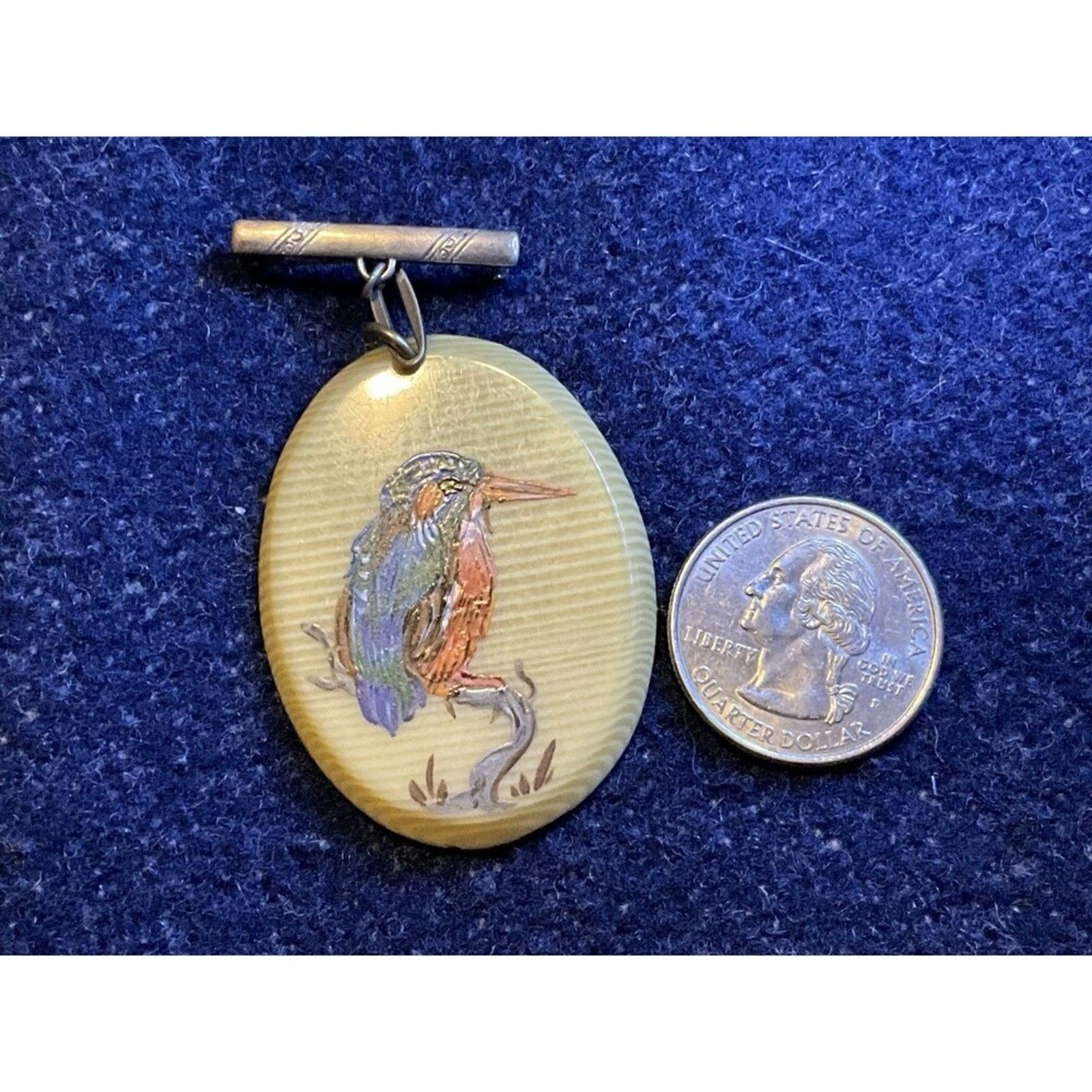 Other Silver Findings Oval Hand Painted King Fisher Bird Brooch Size ONE SIZE - 4 Thumbnail