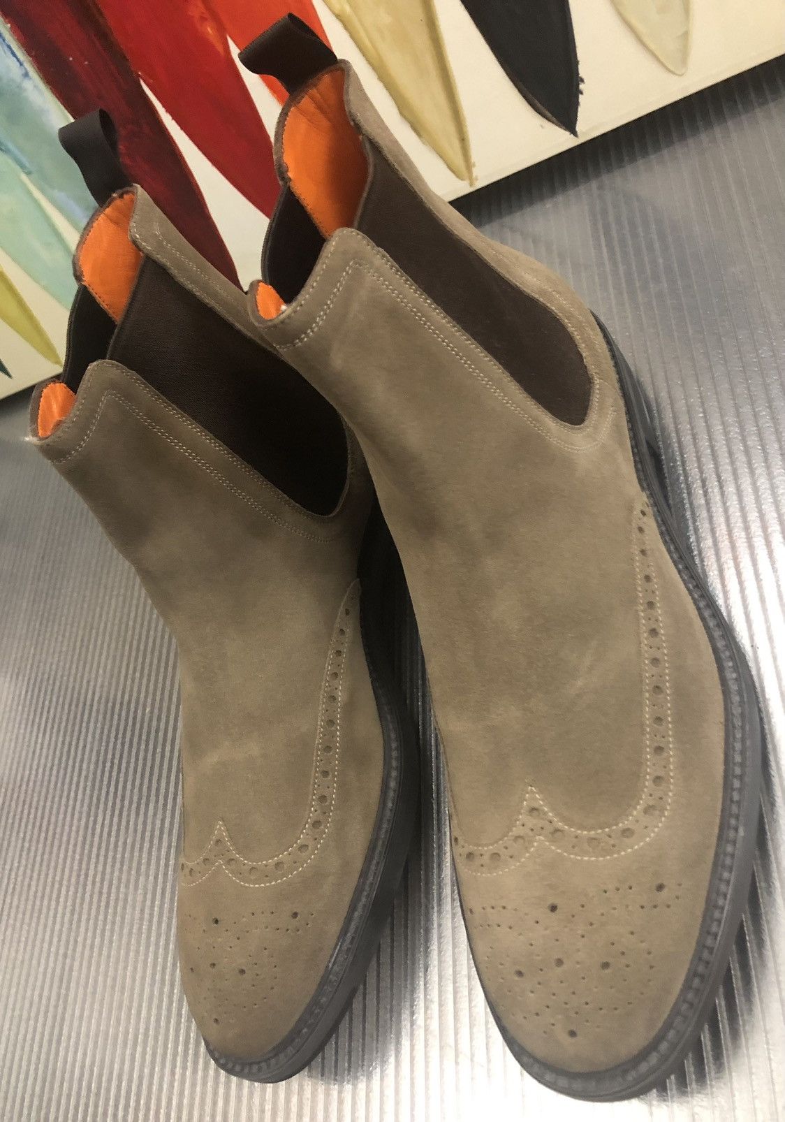 Santoni 🇮🇹 caoutchouc brown suede chelsea boots 11.5 US NEW