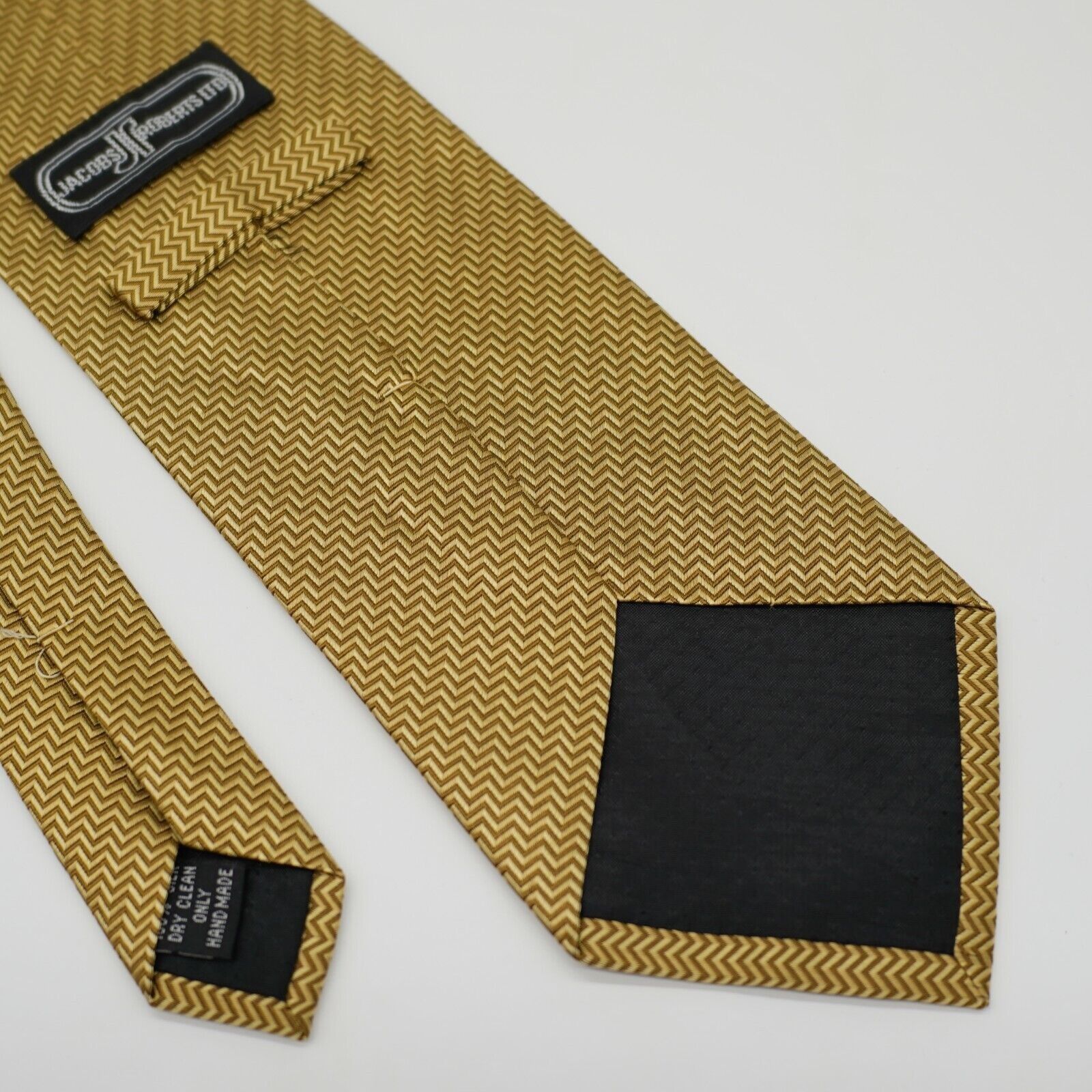 Vintage Jacobs Roberts LTD Yellow Herringbone Woven Wide Silk Tie Size ONE SIZE - 5 Thumbnail