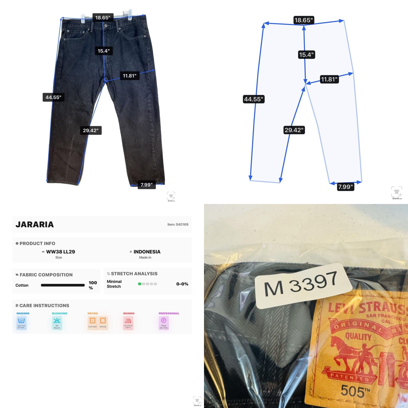 Levi's Levi's 505 Jeans Mens Regular Regular Fit 38x29 Dark Wash Black Denim Zip Fly 5-Pocket Straight Size US 38 / EU 54 - 9 Thumbnail