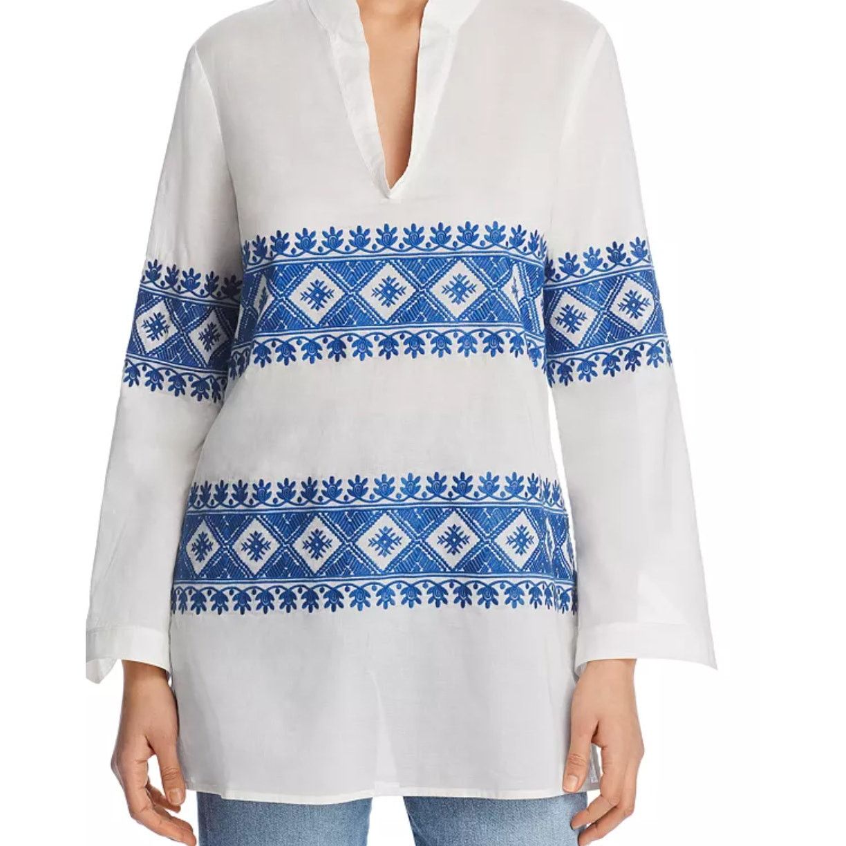 Tory Burch Tory Burch Stephanie Embroidered Coverup Tunic Ivory blue Size L / US 10 / IT 46 - 3 Thumbnail