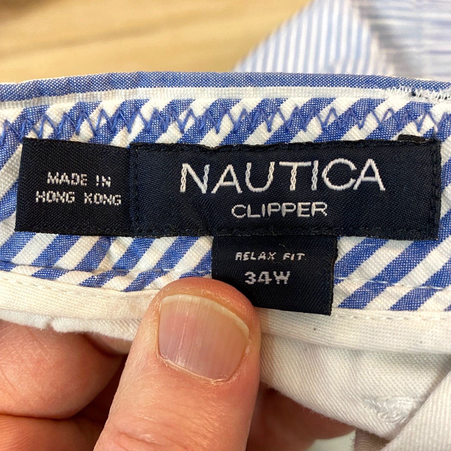 Nautica Nautica Shorts Mens 34 Seersucker Chino Classic Fit Blue Striped 9" Clipper Size US 34 / EU 50 - 3 Thumbnail