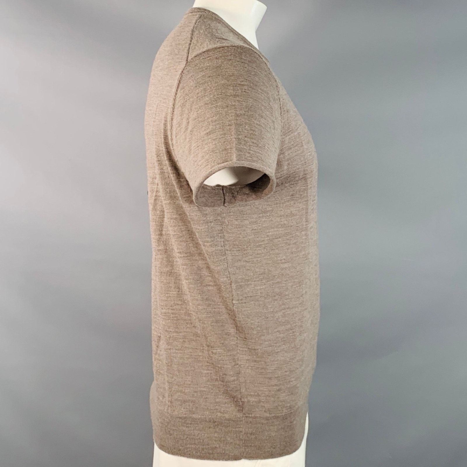 Suitsupply Brown Heather Knit Merino Wool Jersey Crew Neck T-shirt Size US XL / EU 56 / 4 - 2 Thumbnail