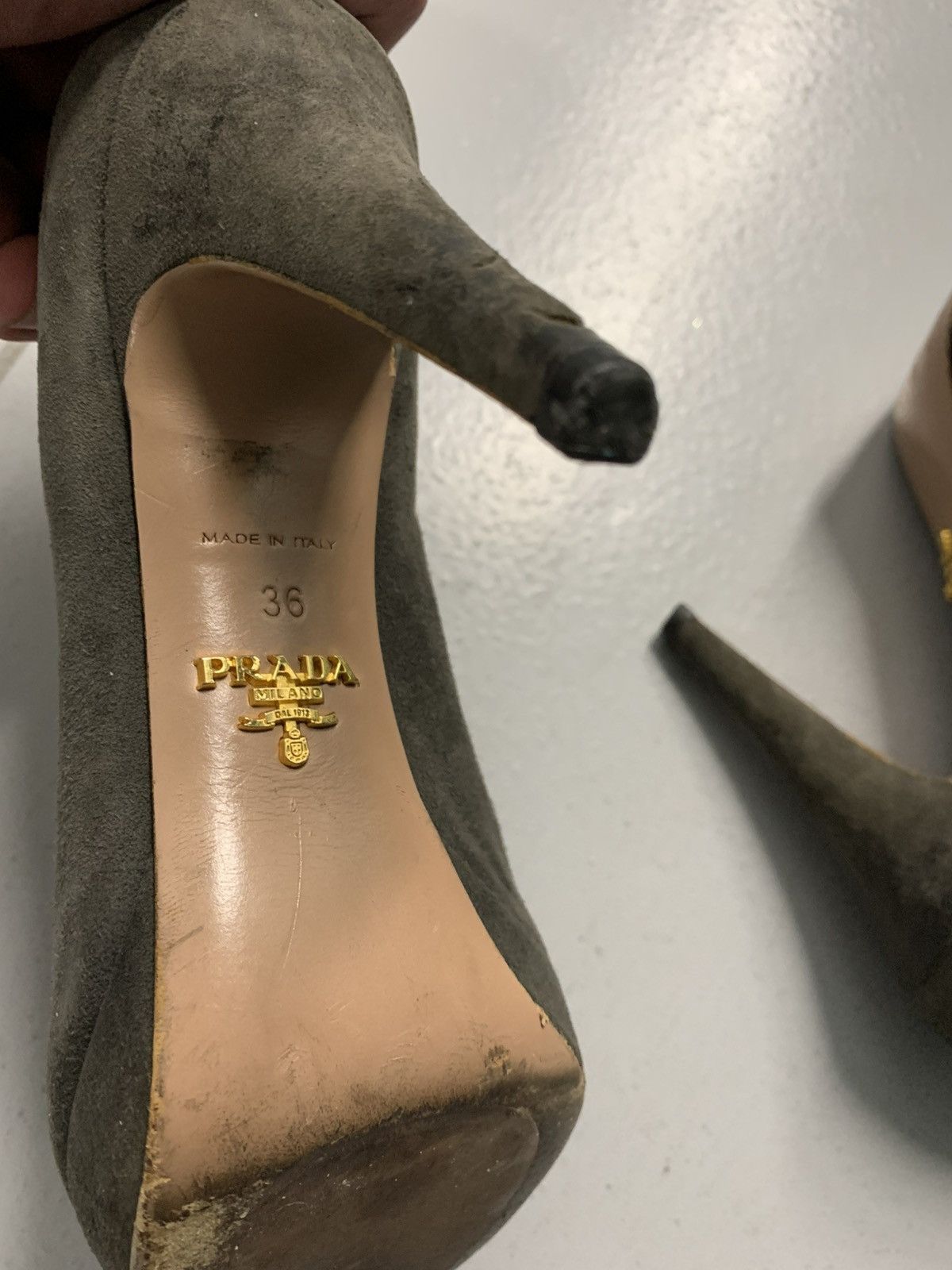 Prada Prada Olive Grey Suede Pumps - Size 36 US 6 Size US 6 / IT 36 - 6 Thumbnail