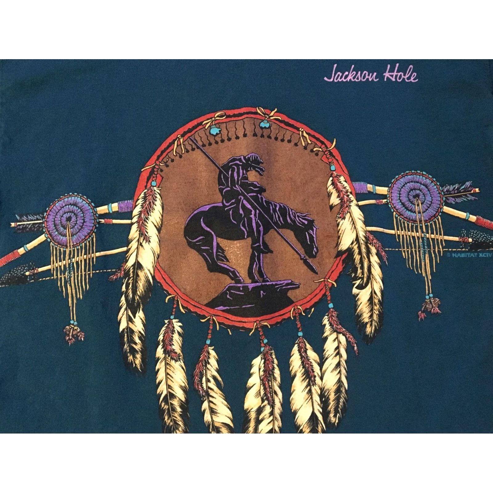 Native VINTAGE Jackson Hole Cowboy All Over Print Shirt M 90s Green Men's Long Sleeve Mock Neck Native Feather Animal Nature Horse Wyoming USA Size US M / EU 48-50 / 2 - 3 Thumbnail