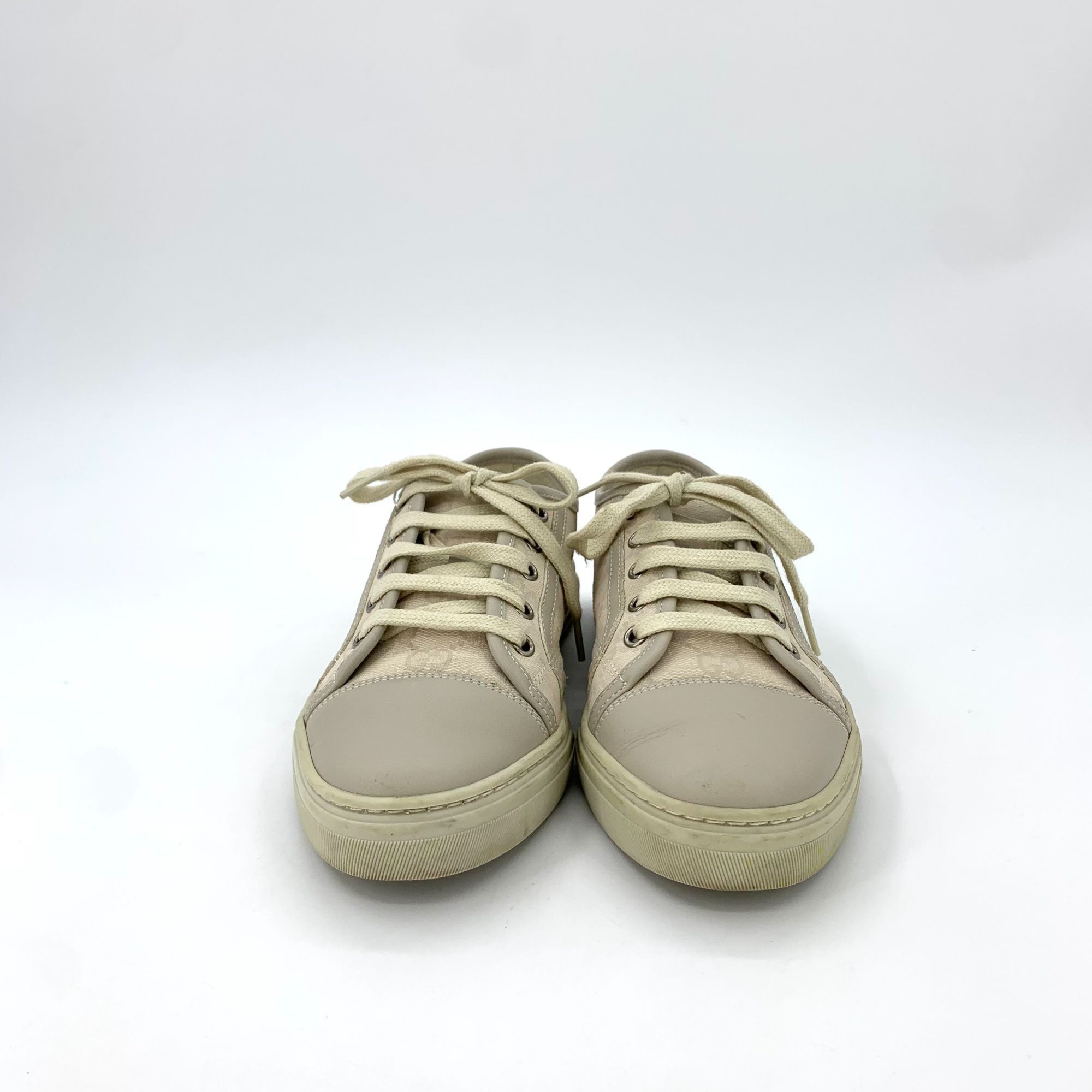Gucci Gucci Beige Leather & Canvas Lace-Up Sneakers Size US 7 / IT 37 - 3 Thumbnail