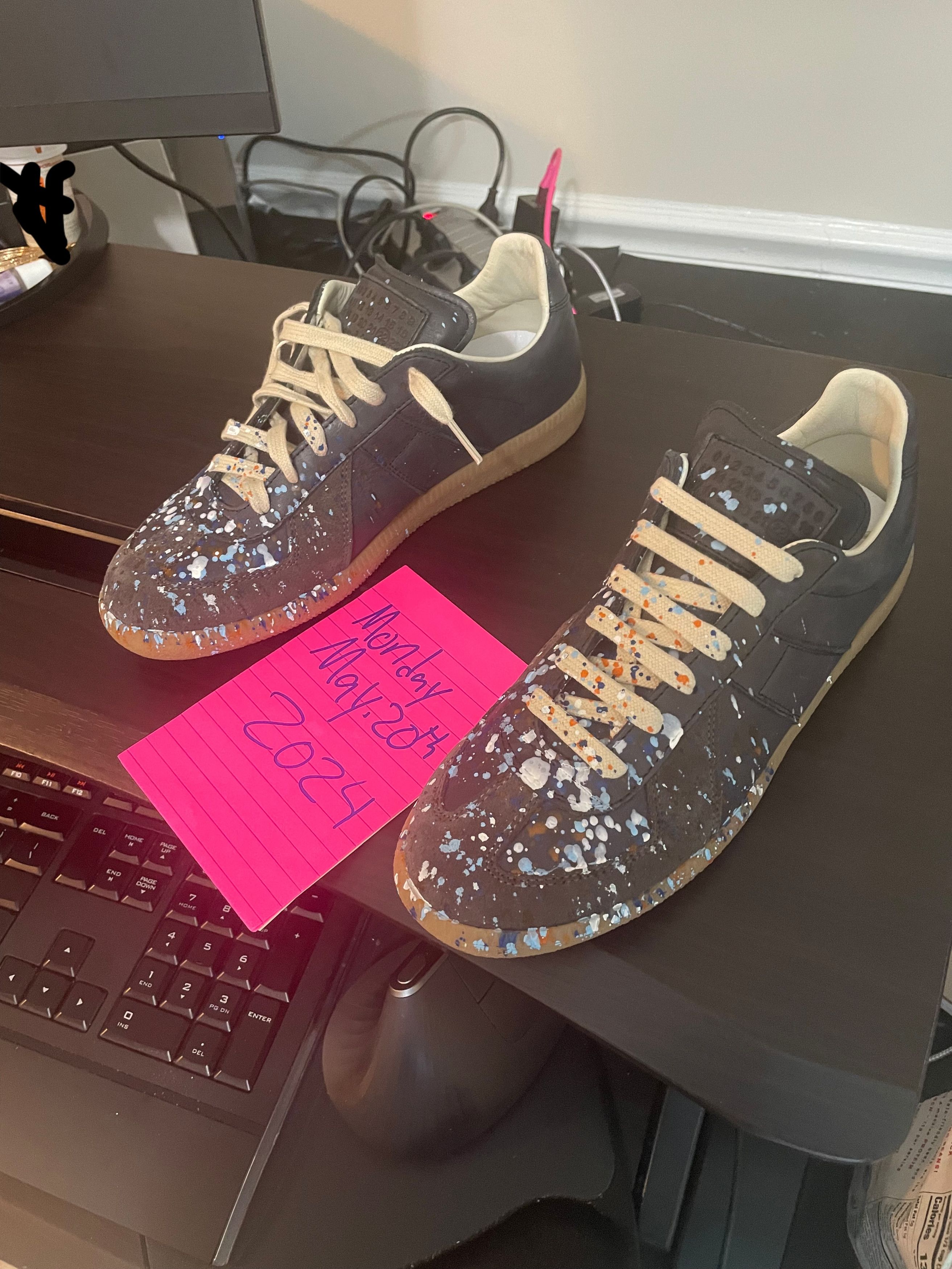 image of Maison Margiela Paint Replica Sneakers in Black, Men's (Size 6)