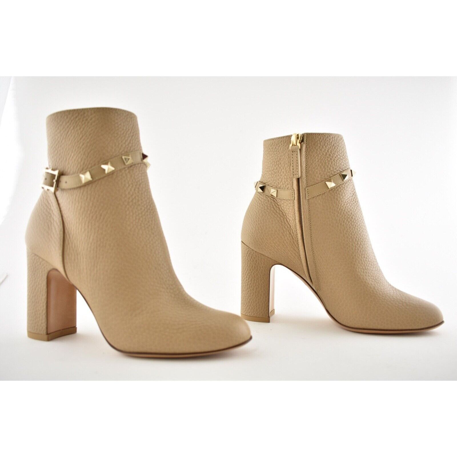 Valentino Valentino Rockstud 90 Beige Nude Leather Short Ankle Block Size US 9.5 / IT 39.5 - 5 Thumbnail
