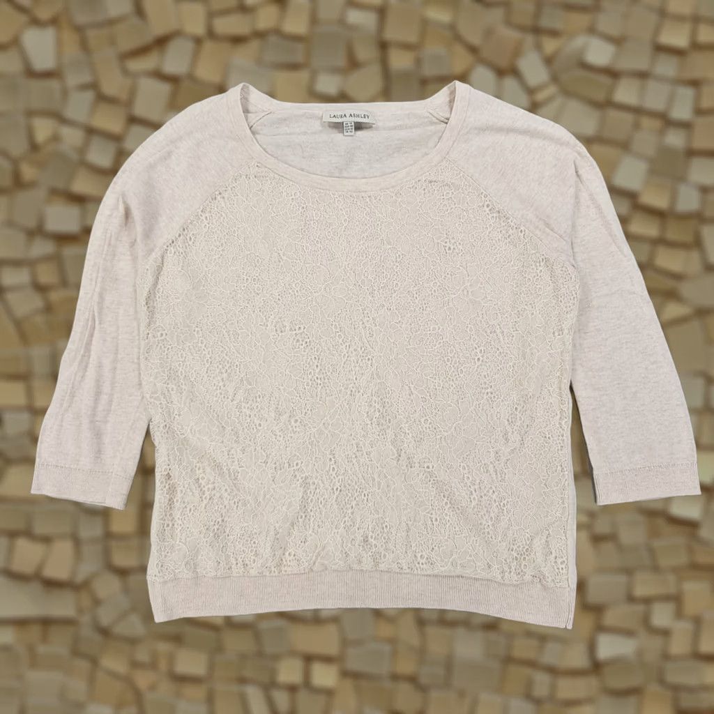 Laura Ashley Laura Ashley Jumper Womens 14 UK Beige Cotton Knit Lace Front Soft Top Size XL / US 12-14 / IT 48-50 - 1 Thumbnail