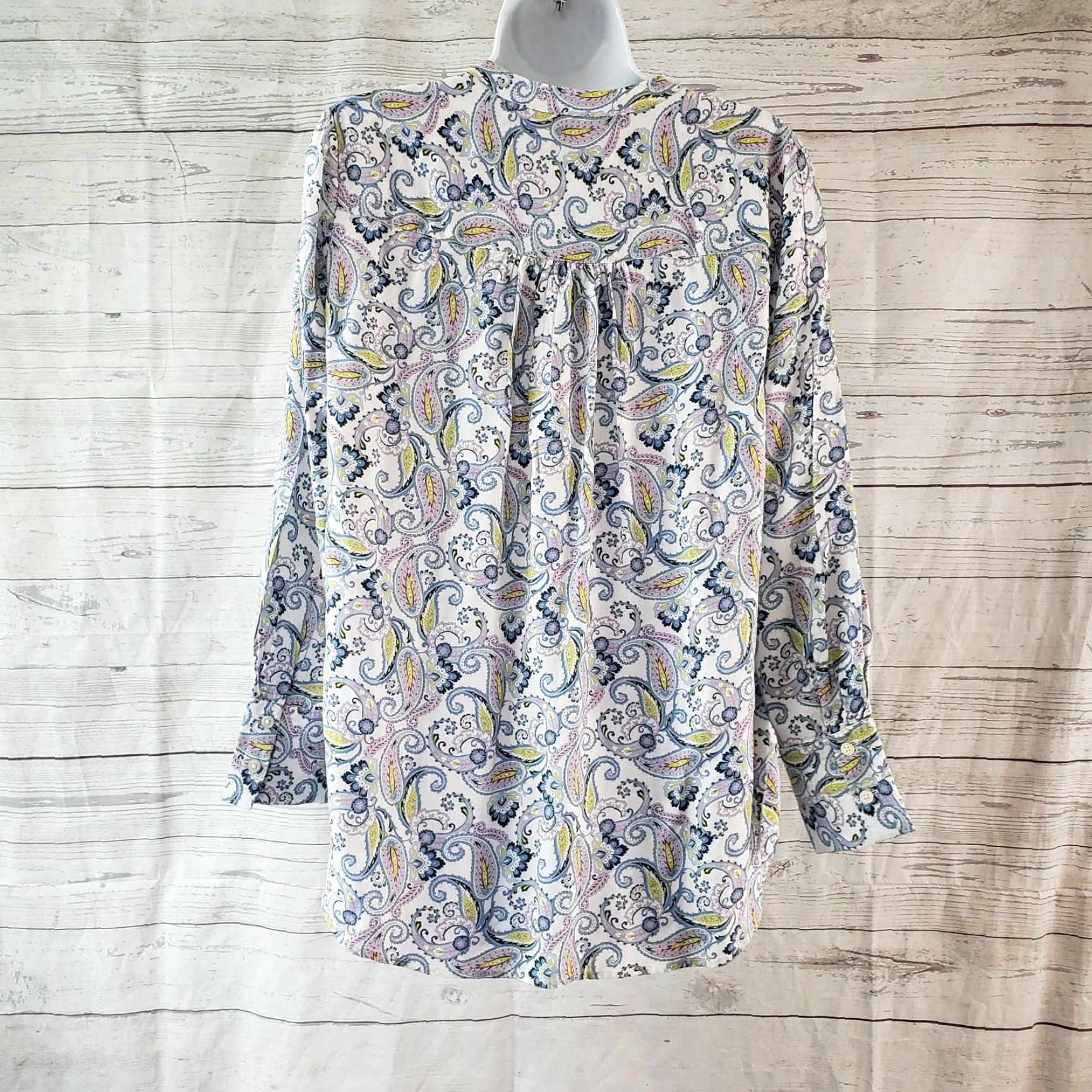 Ann Taylor Ann Taylor LOFT Womens Pullover Top Blouse PM Petite Pink Blue Paisley Rayon Shirt Womens Pullover 27" 21" 22" 90s/ - Size M / US 6-8 / IT 42-44 - 4 Thumbnail