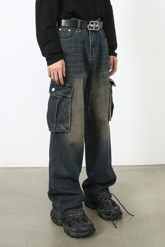 Designer × Japanese Brand Vintage Washed Loose Straight Cargo Jeans Size US 32 / EU 48 - 5 Thumbnail
