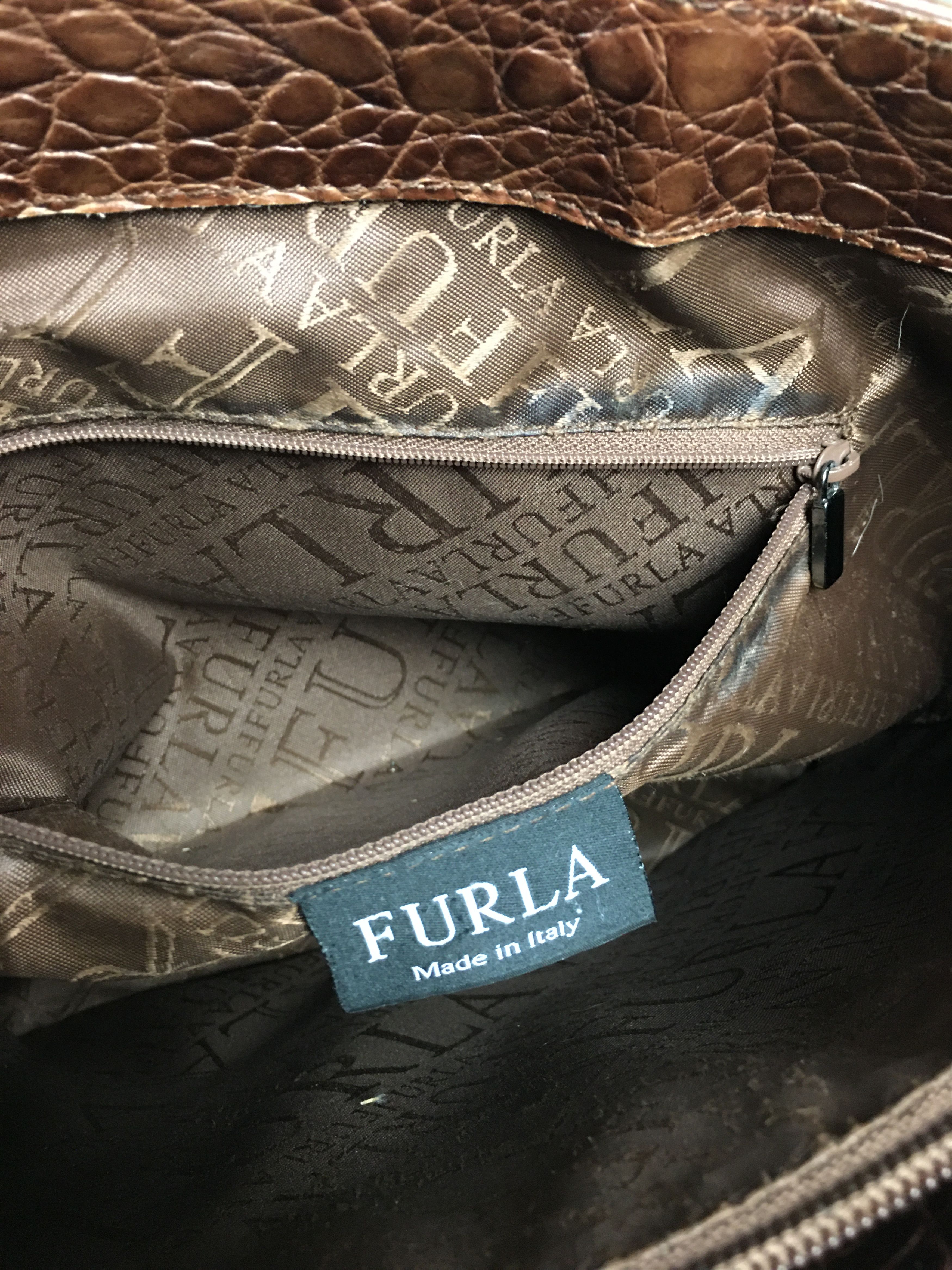 Furla Furla Leather Croco Embossed Brown Tote Bag Size ONE SIZE - 11 Thumbnail