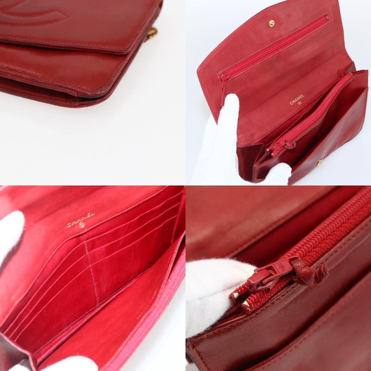 Chanel Chanel Long Wallet Caviar Skin Red Gold CC Size ONE SIZE - 4 Thumbnail