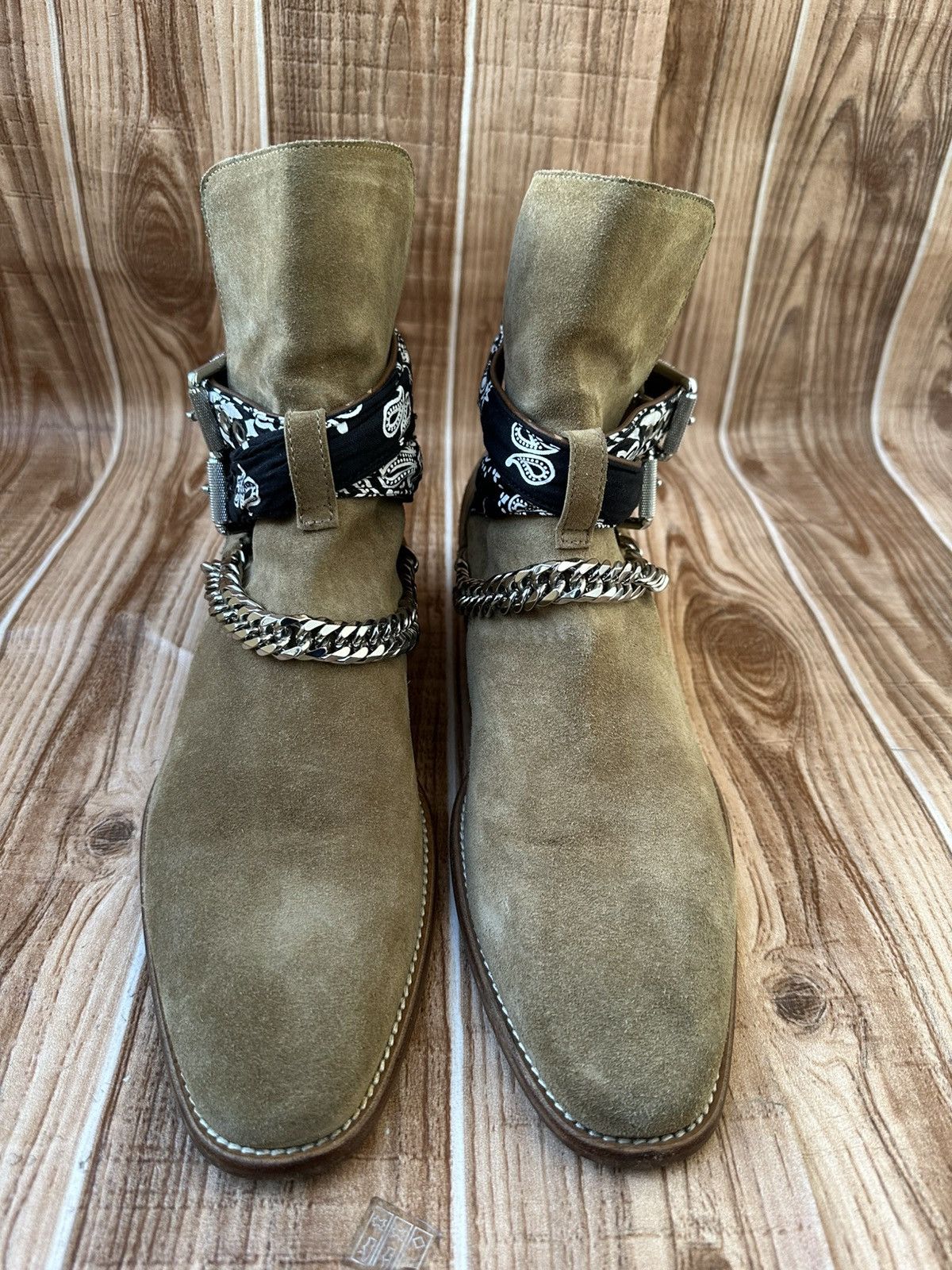 Amiri Amiri Bandana Buckle Chain Embellished Suede Western Boots Size US 11 / EU 44 - 4 Thumbnail