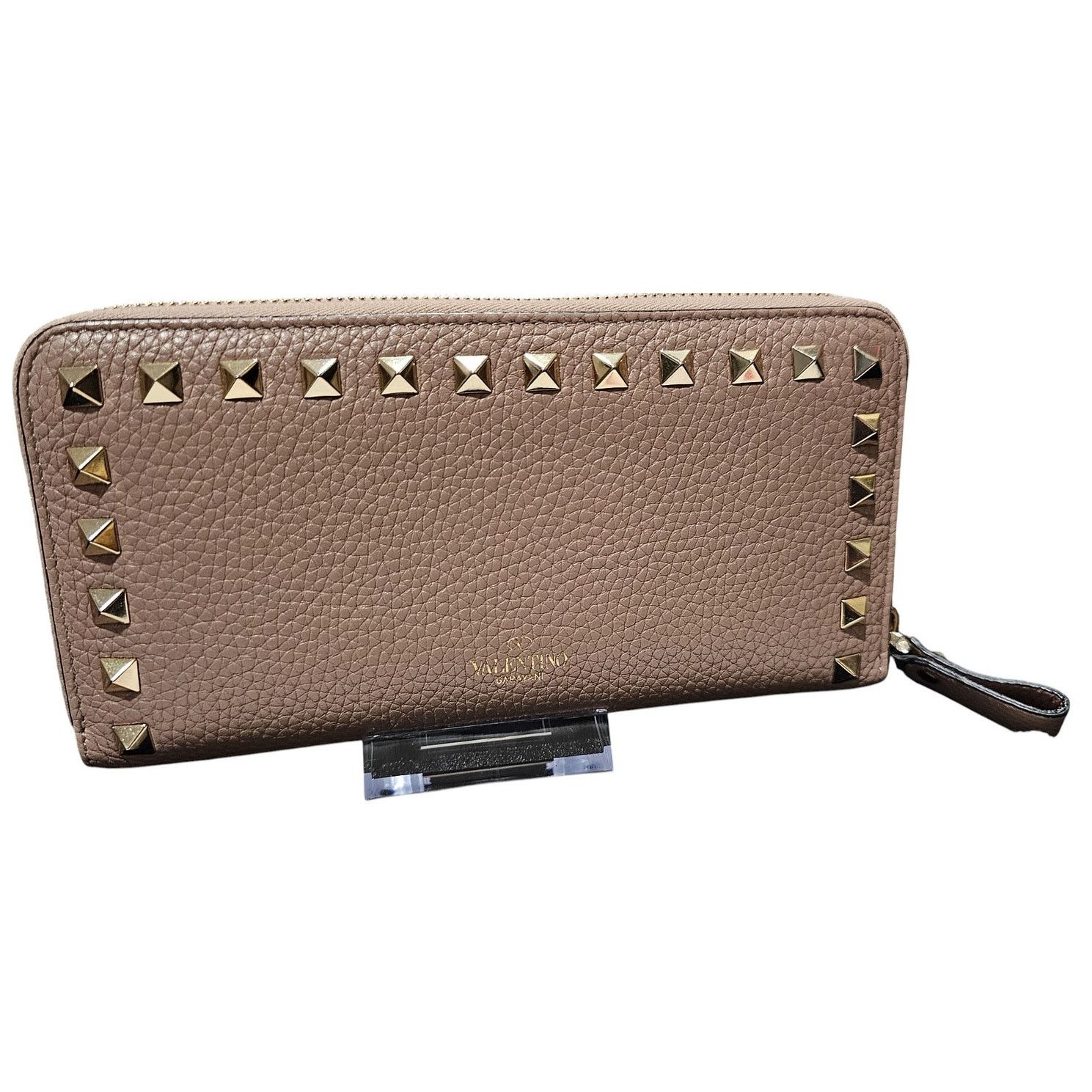 Valentino Garavani Rockstud Pebble Leather Zip Around Wallet