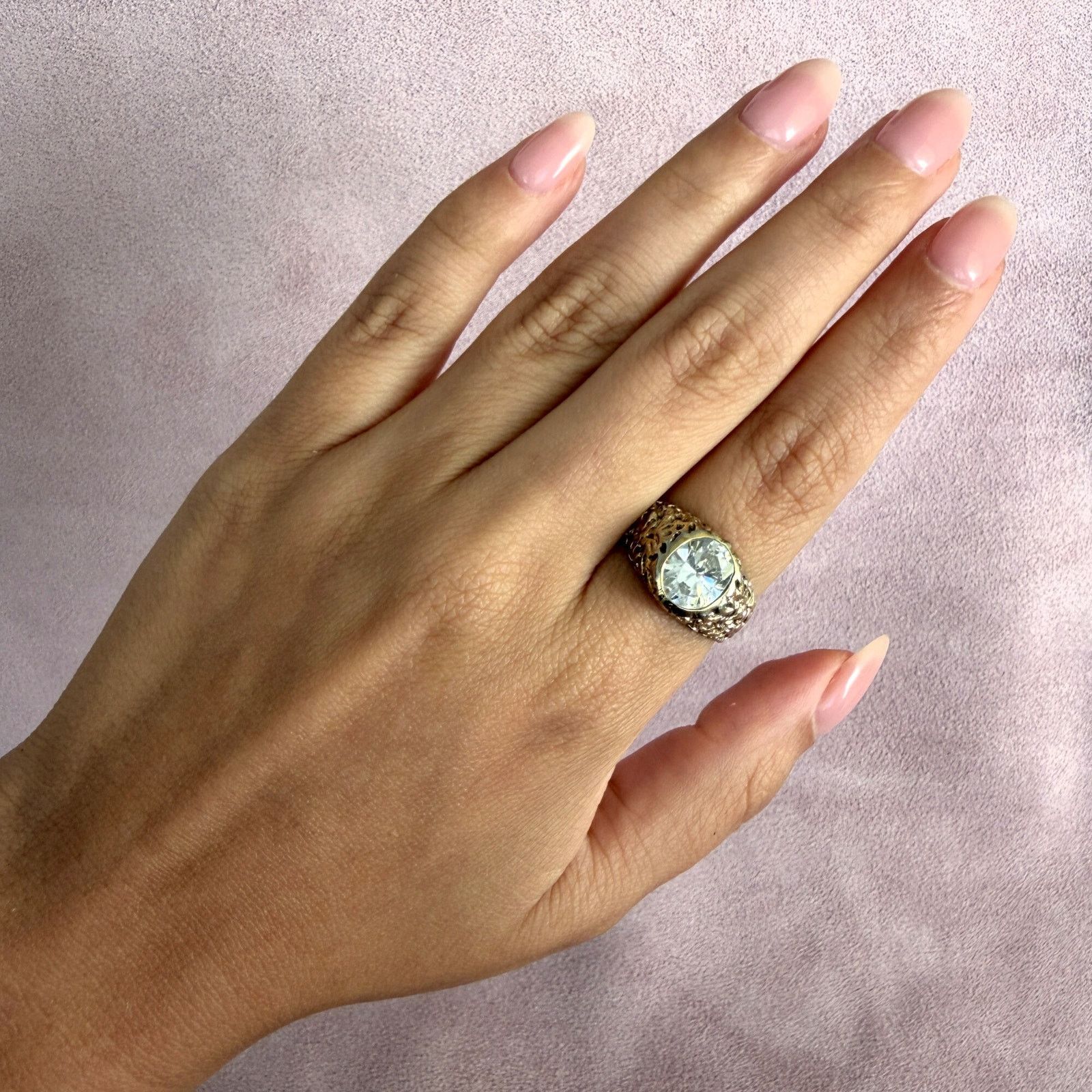Sterling Silver sterling silver vintage gold tone textured cz ring size 8.75 Size ONE SIZE - 2 Thumbnail