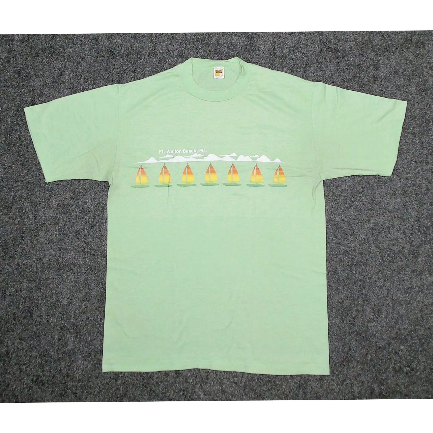 Velva Sheen VINTAGE Velva Sheen T-Shirt Ft Walton Beach Florida Sailboat Pastel Green 70s Sailboat Graphic Mens L Size US L / EU 52-54 / 3 - 3 Thumbnail