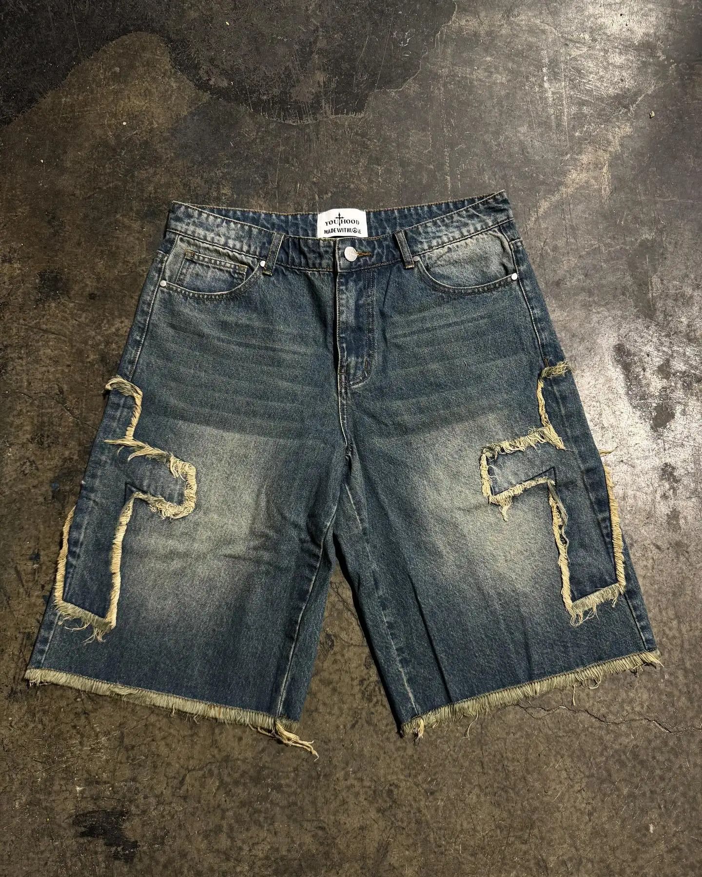 Japanese Brand × Vintage Cross Pattern Shortpants Denim Size US 31 - 1 Thumbnail