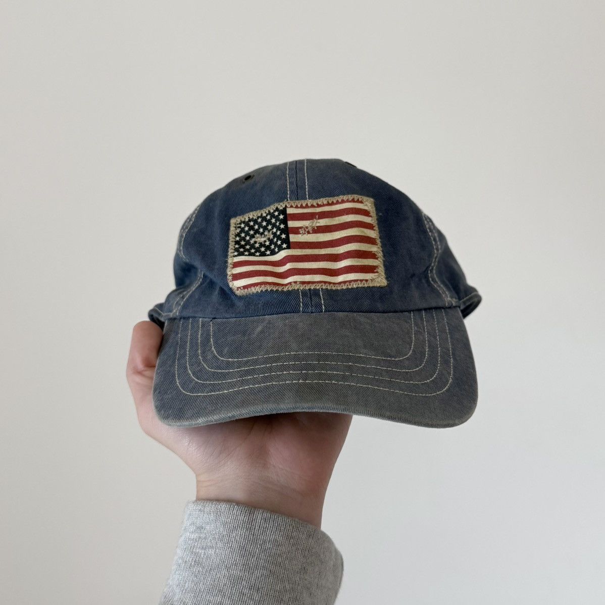 Vtg Polo Ralph Lauren Faded USA Flag Patch Baseball Cap Rare