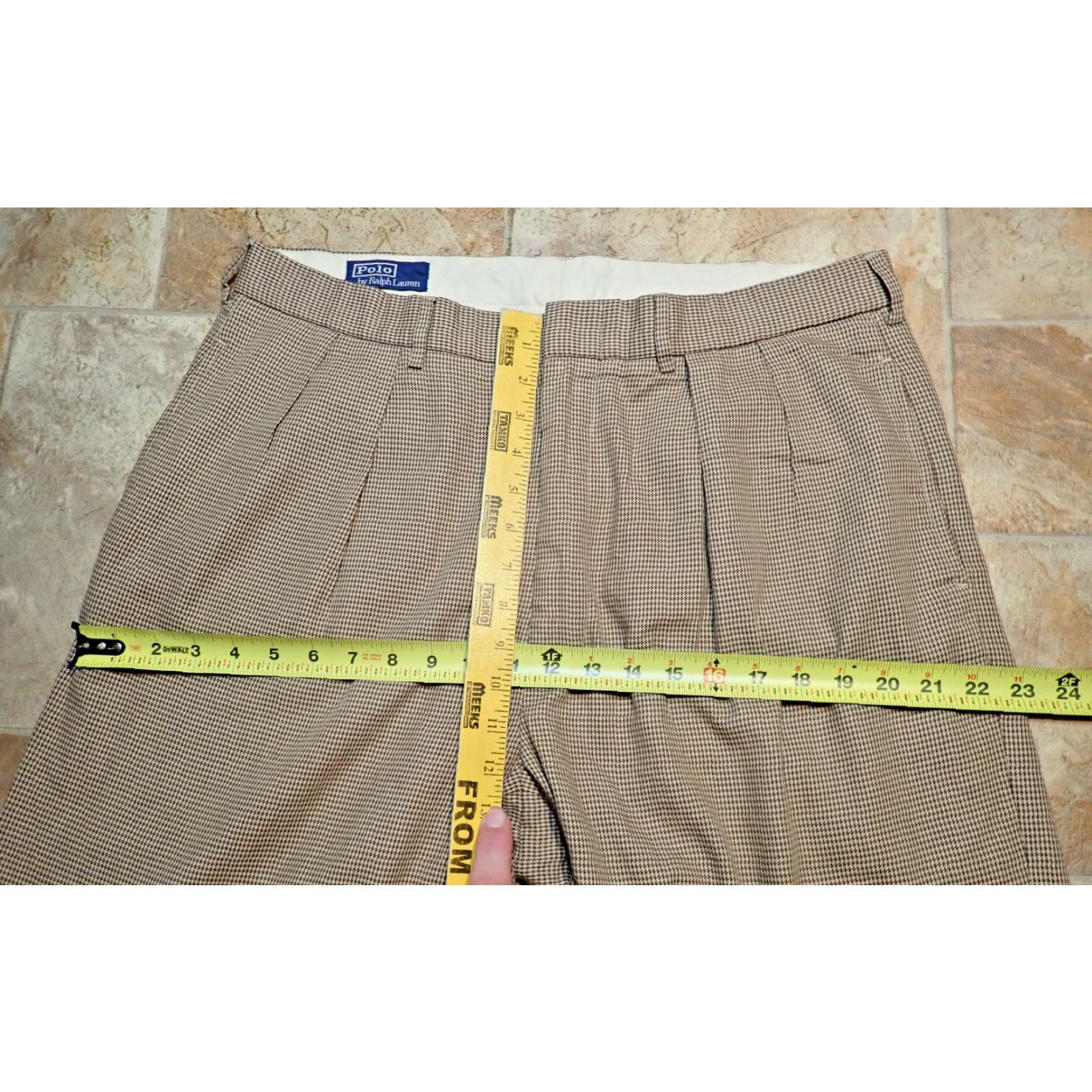 Polo Ralph Lauren VINTAGE Polo Ralph Lauren Dress Pants Men 36 Brown & White Houndstooth Mid Rise Straight Leg Cuffs 80s 90s Size US M / EU 48-50 / 2 - 7 Thumbnail