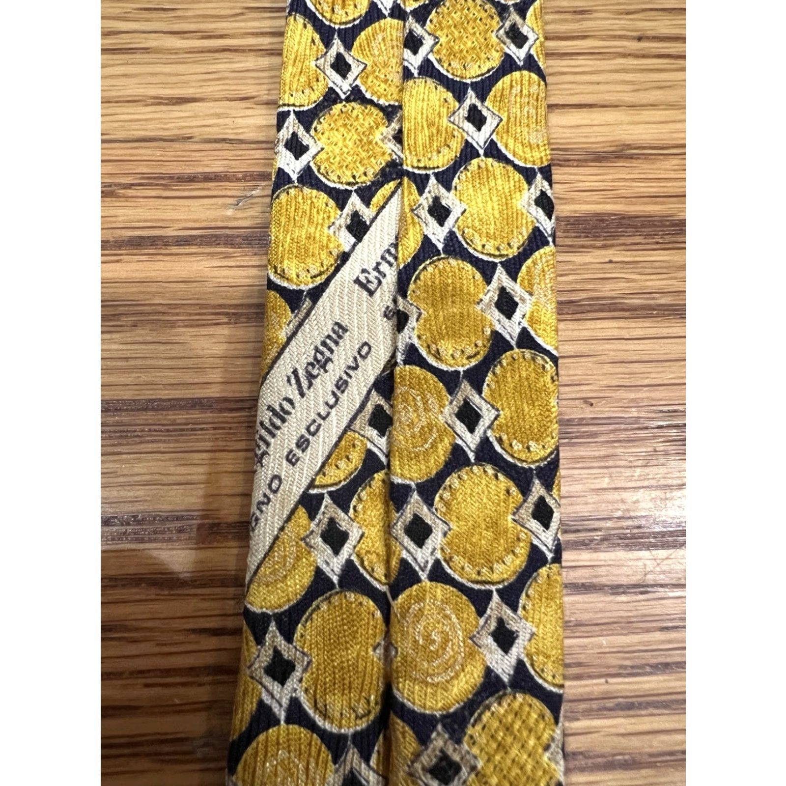 Ermenegildo Zegna Ermenegildo Zegna Designer Tie 100% Silk Geometric Pattern Yellow Gold Handmade Regular Multicolor Italy Mens Size ONE SIZE - 7 Thumbnail