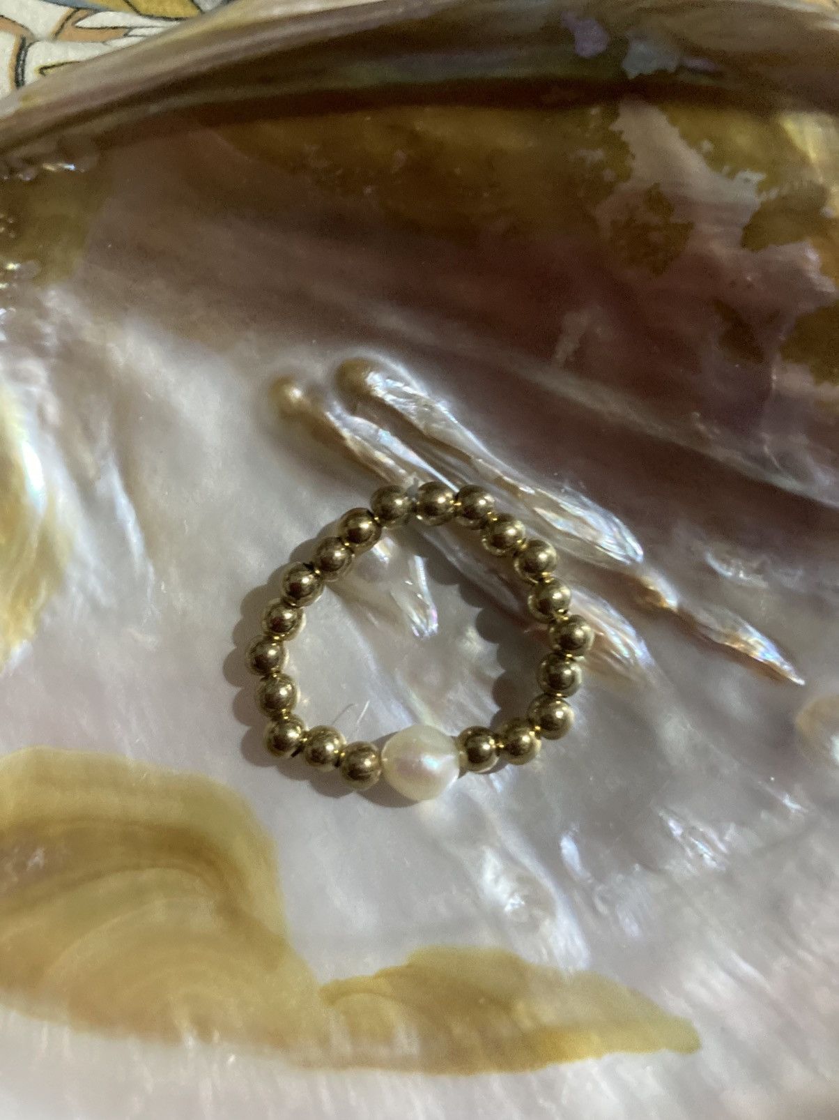 Other Gold coloured and fresh water pearl feature ring Size ONE SIZE - 2 Thumbnail