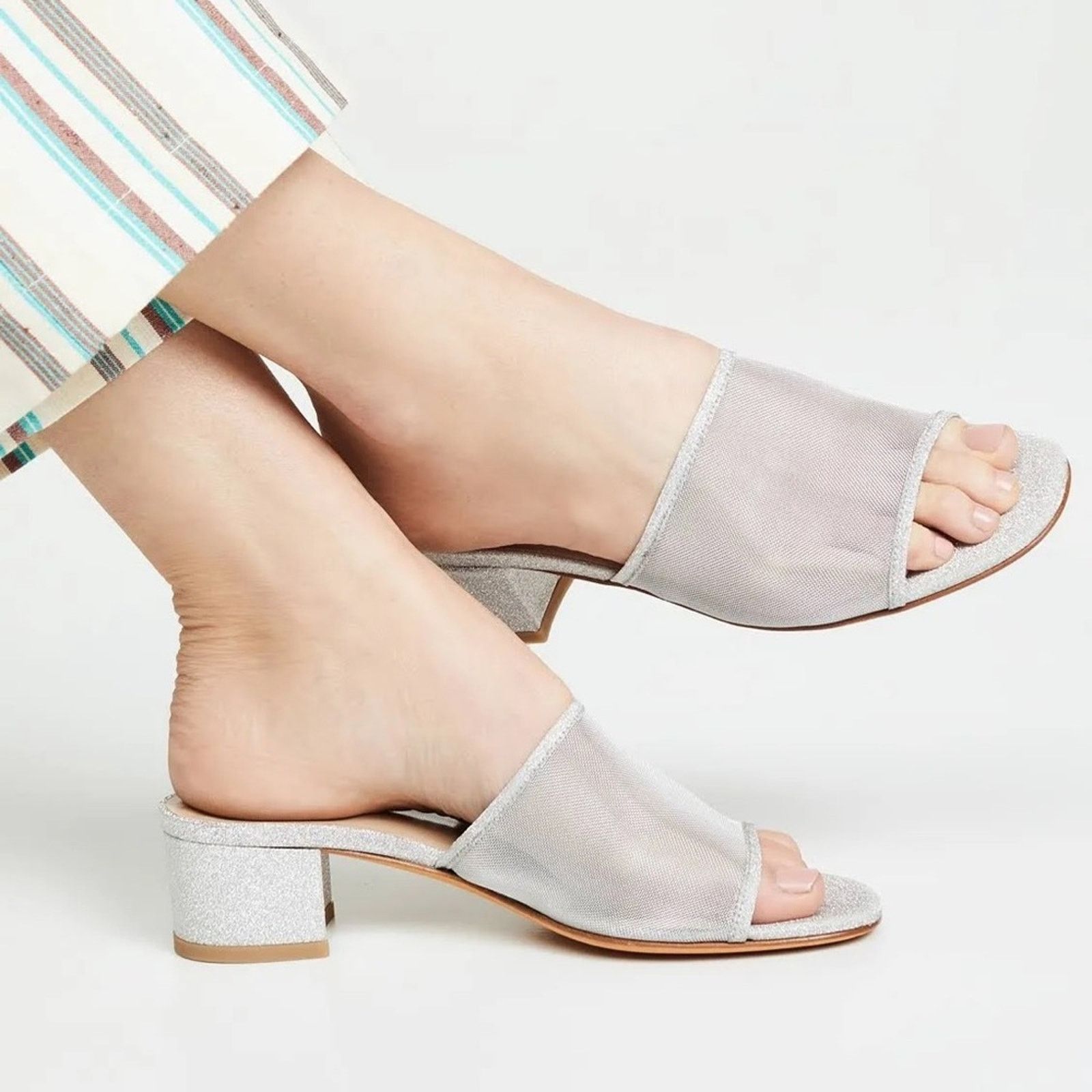 Maryam Nassir Zadeh Maryam Nassir Zadeh Sophie Mesh Sandals Silver Sparkle Size US 8 / IT 38 - 1 Thumbnail