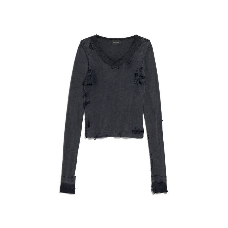 Balenciaga o1s1wg110226 Distressed Lingerie Top in Black Size XL / US 12-14 / IT 48-50 - 1 Thumbnail
