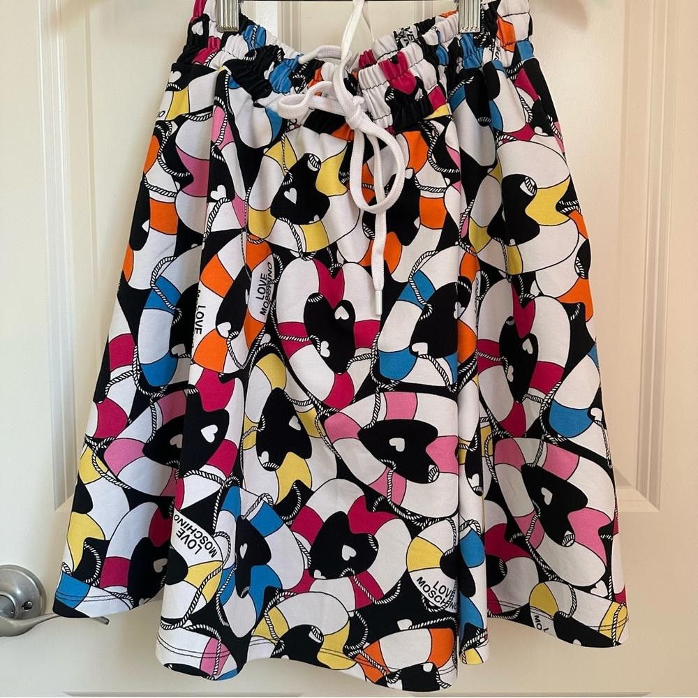 NWT LOVE MOSCHINO Printed Cotton-end Jersey Mini Skirt. US4
