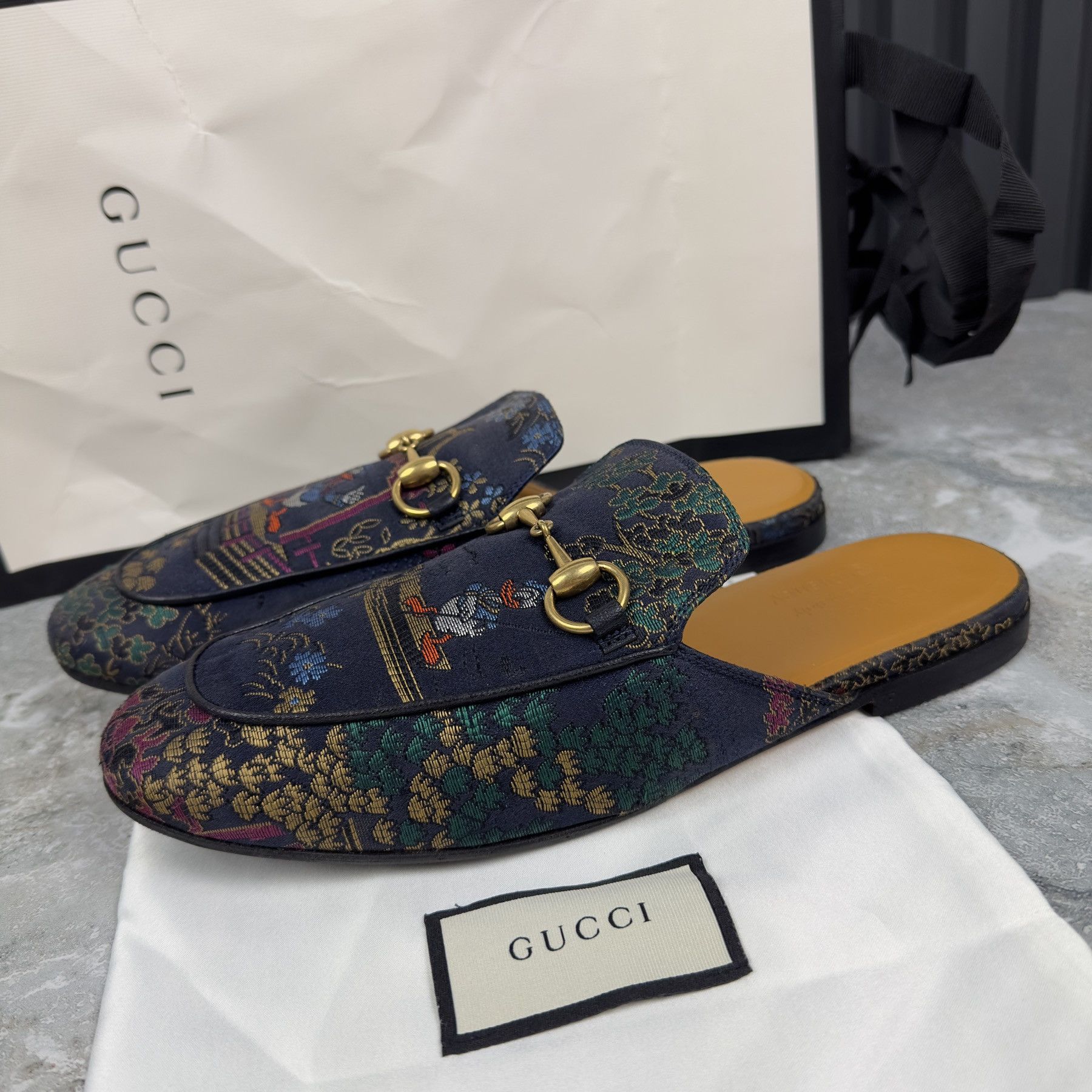 image of Gucci Disney Donald Duck Princetown Mule Shoess Jacquard 6 G Shoes in Blue, Men's (Size 7)