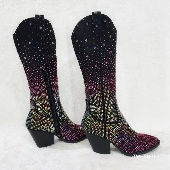Other Glamour Cowboy Multi Color Ombre Rhinestone Cowgirl Boots Size US 7 / IT 37 - 5 Thumbnail